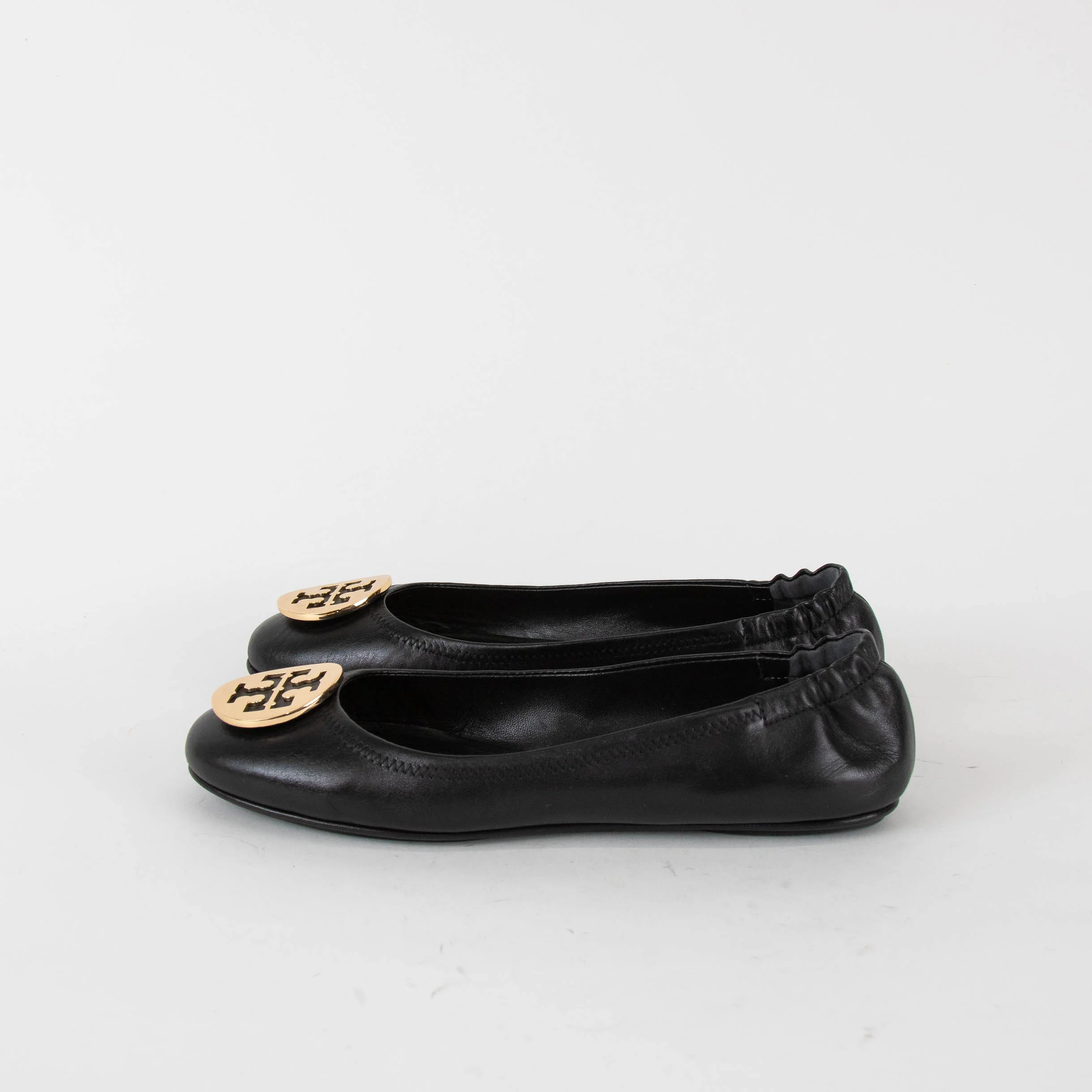 Tory Burch Black Gold Logo Minnie Flat Pumps - Image 3