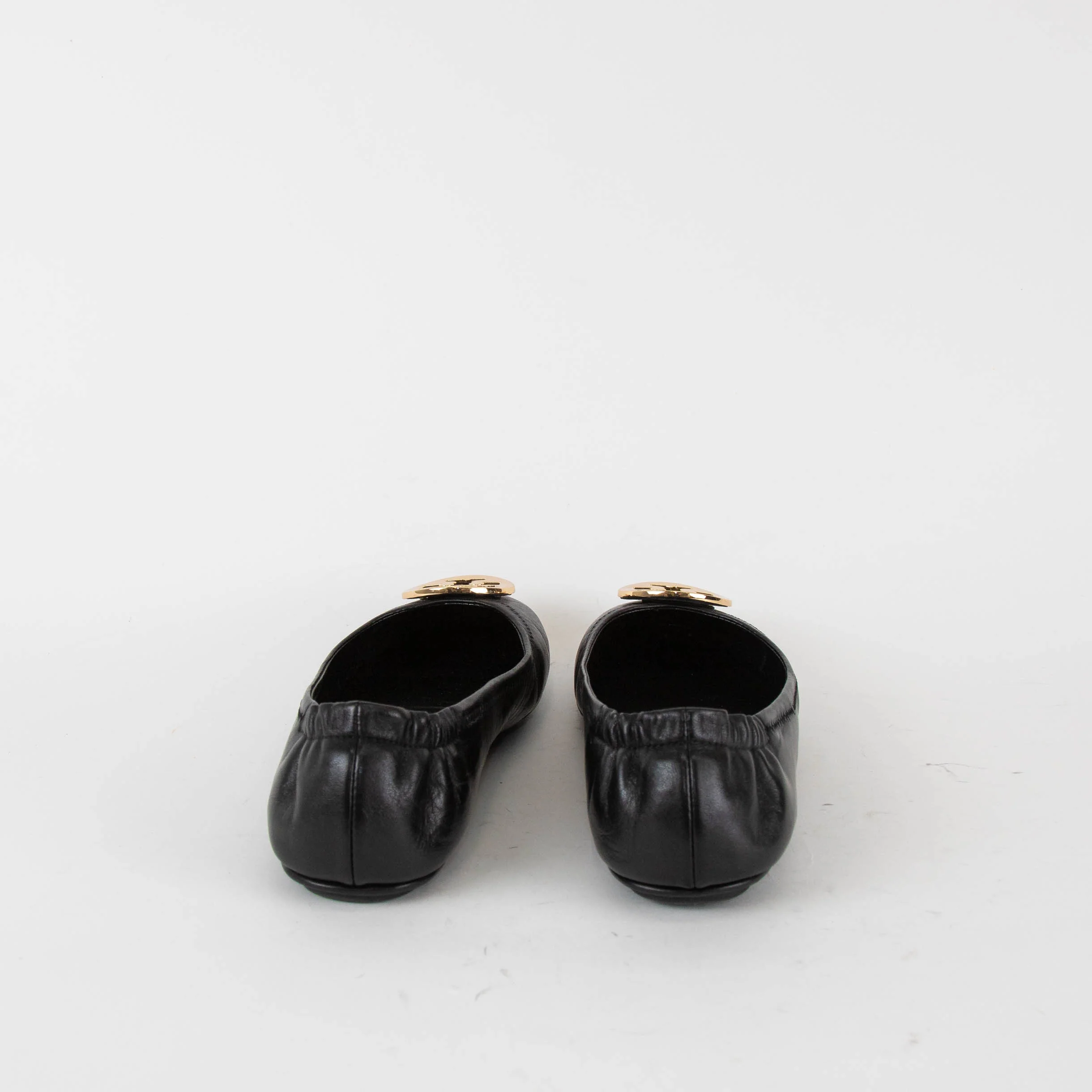 Tory Burch Black Gold Logo Minnie Flat Pumps - Image 4