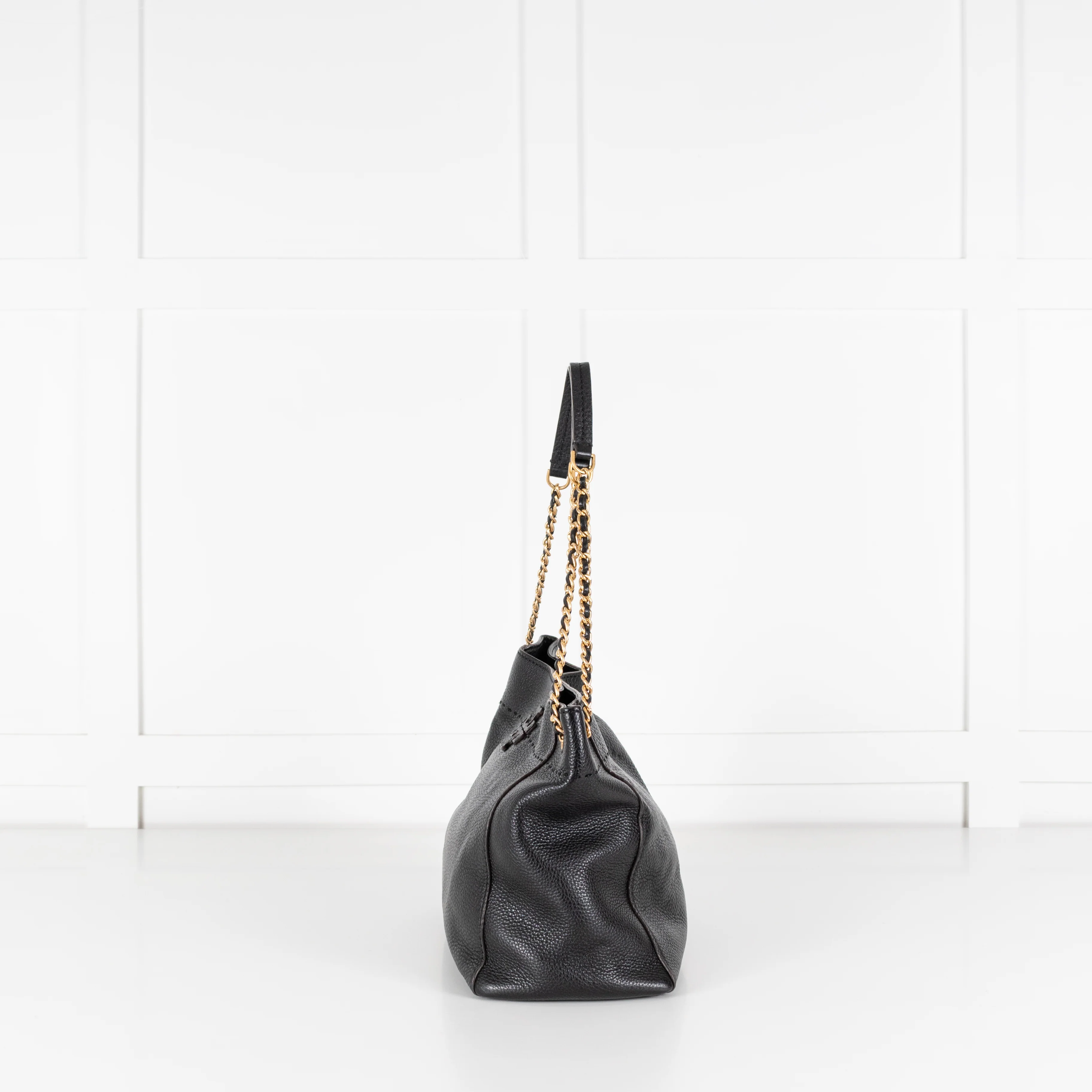 Tory Burch Black Grainy Leather McGraw Chain Shoulder Tote Bag - Image 3