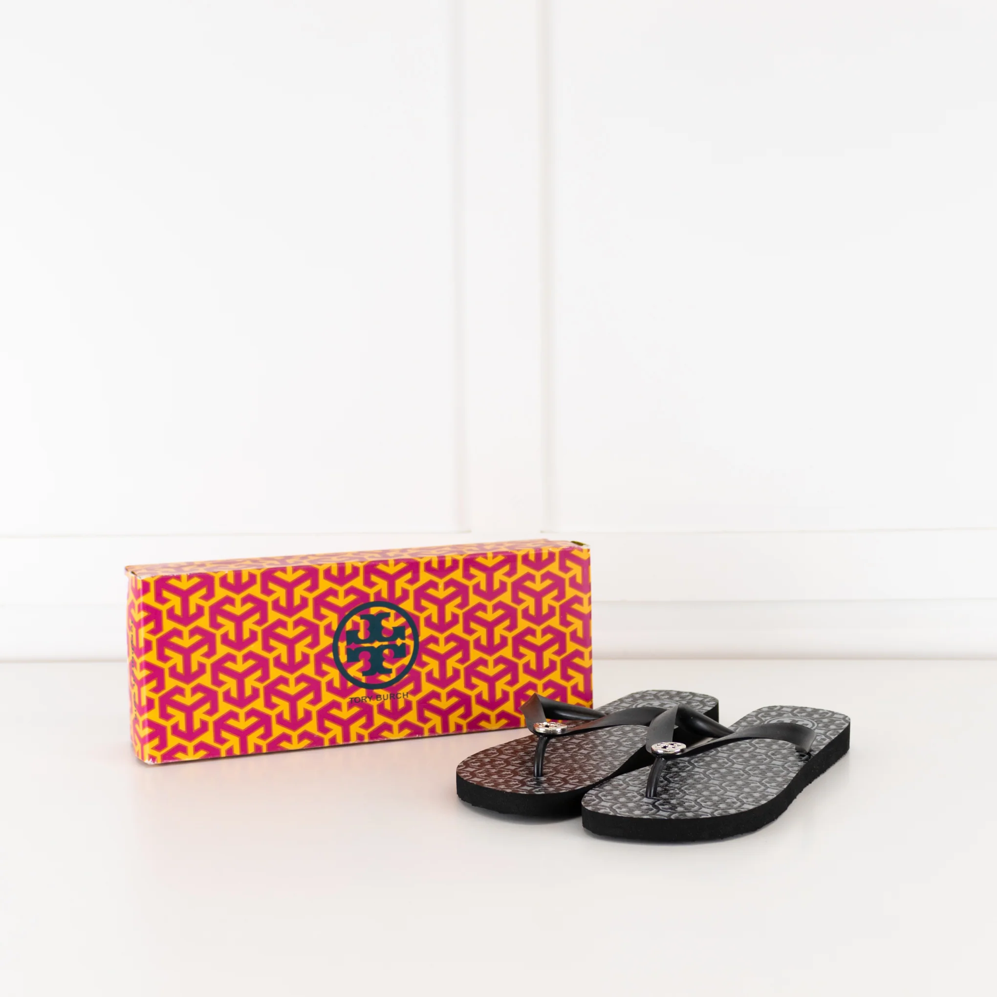 Tory Burch Black Rubber Logo Flip Flops - Image 2
