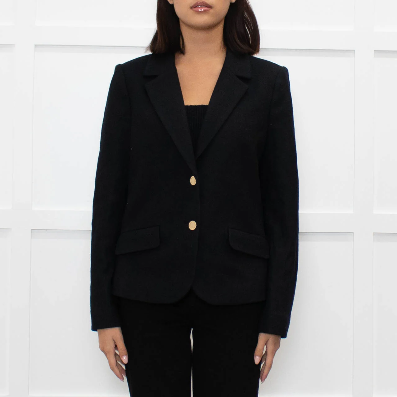 Tory Burch Black Short Wool Blazer With Gold Buttons - Image 2