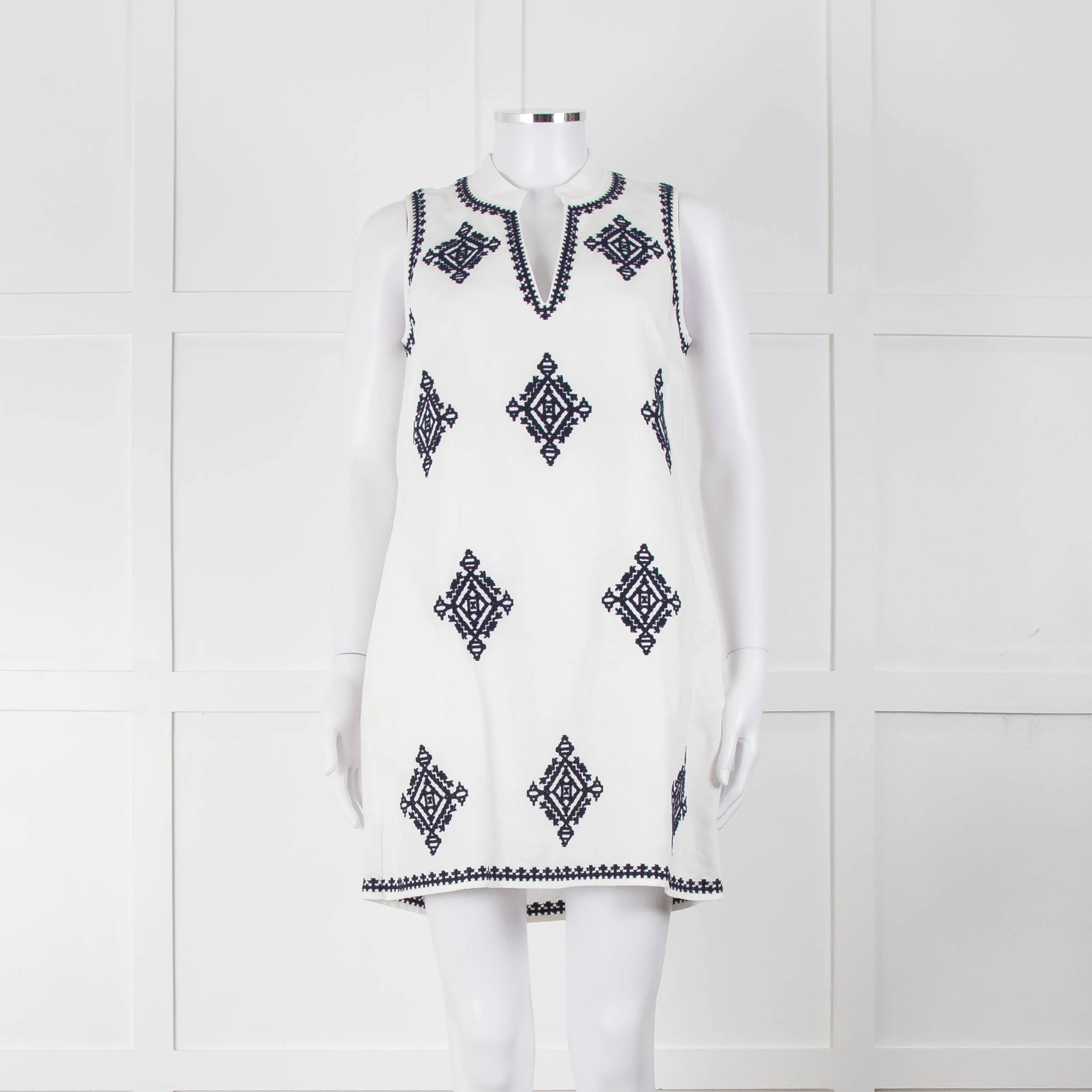 Tory Burch Celeste White Dress With Blue Aztec Print
