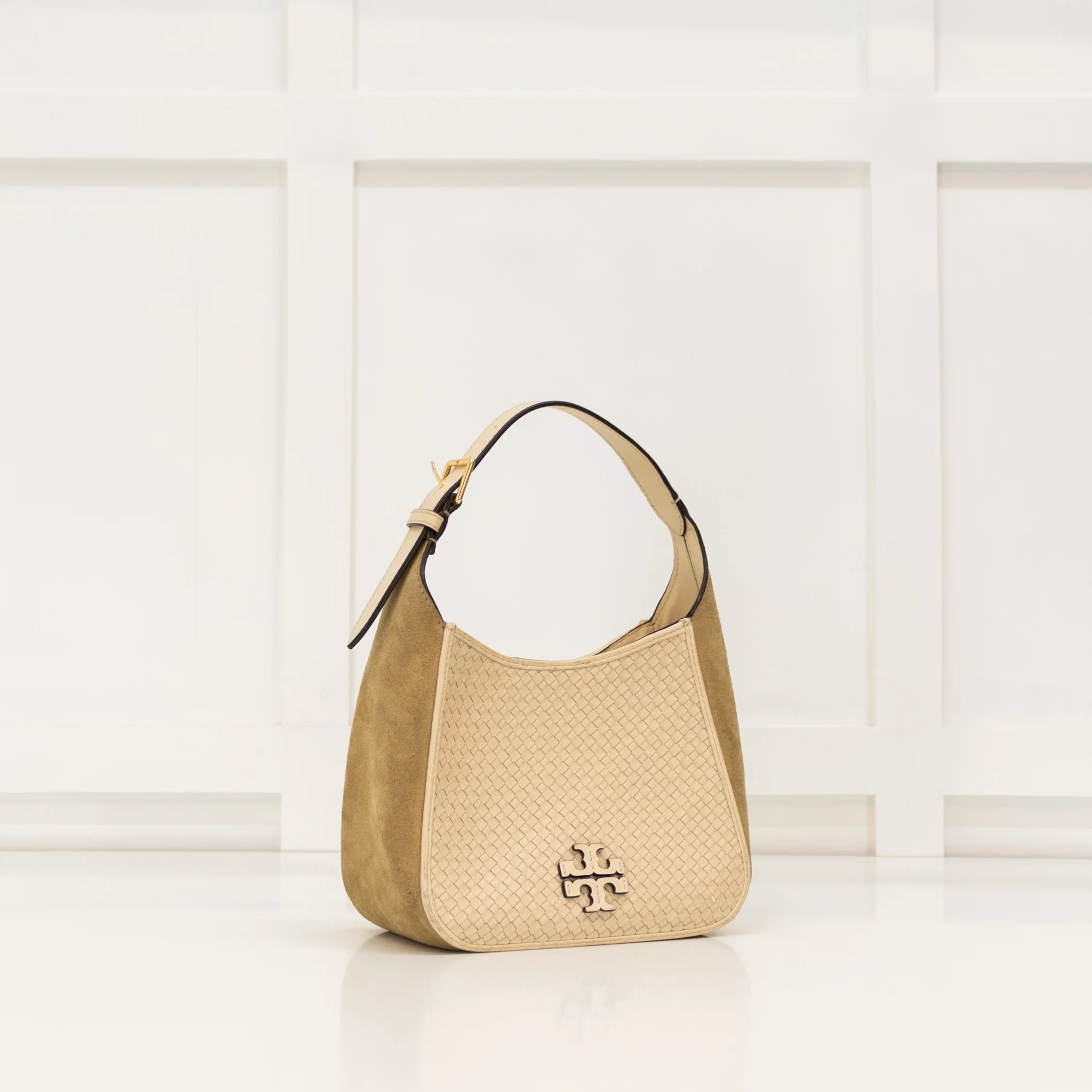 Tory Burch Cream Beige Suede Thea Woven Small Bag - Image 2