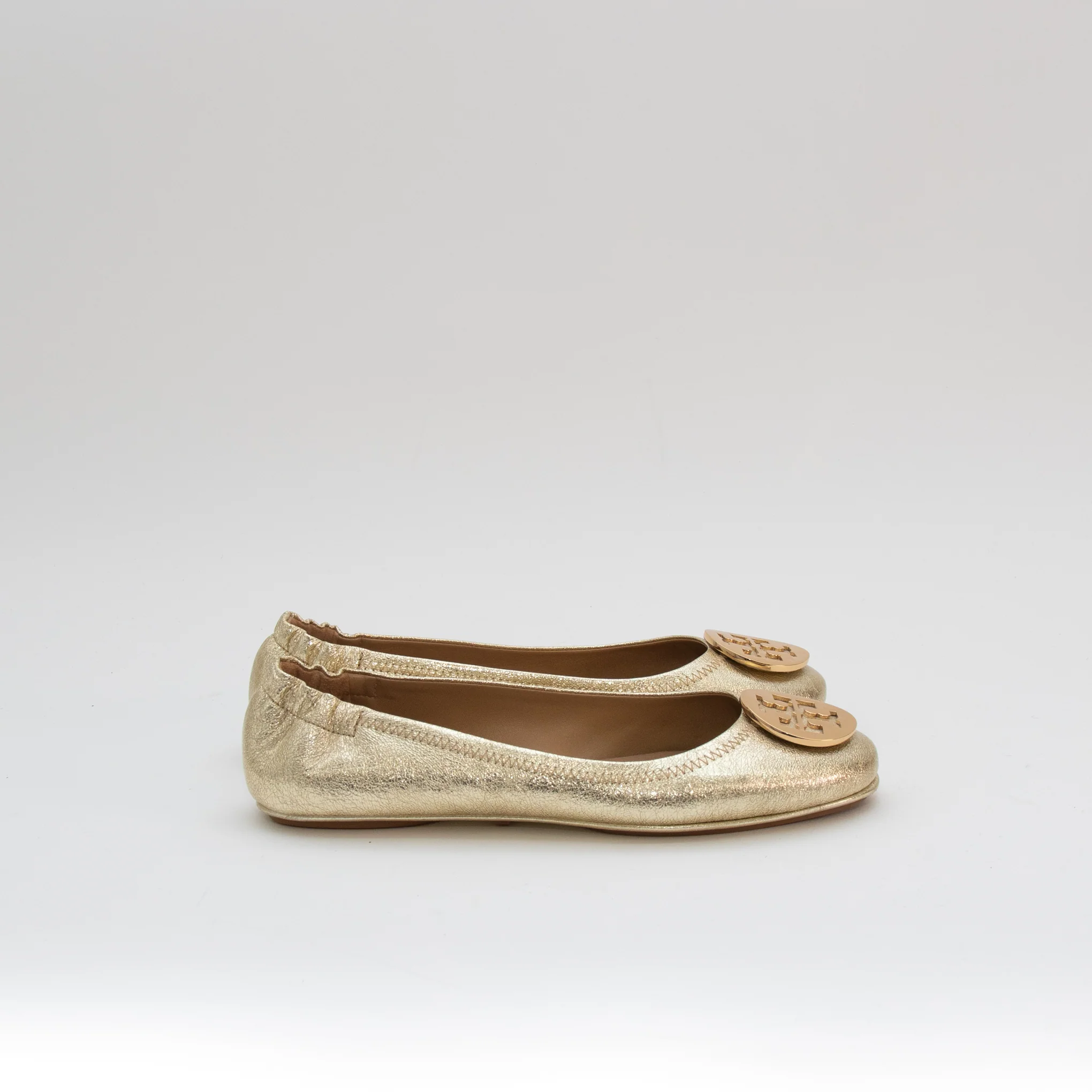 Tory Burch Gold Minnie Travel Ballet Flat Shoes - Image 6