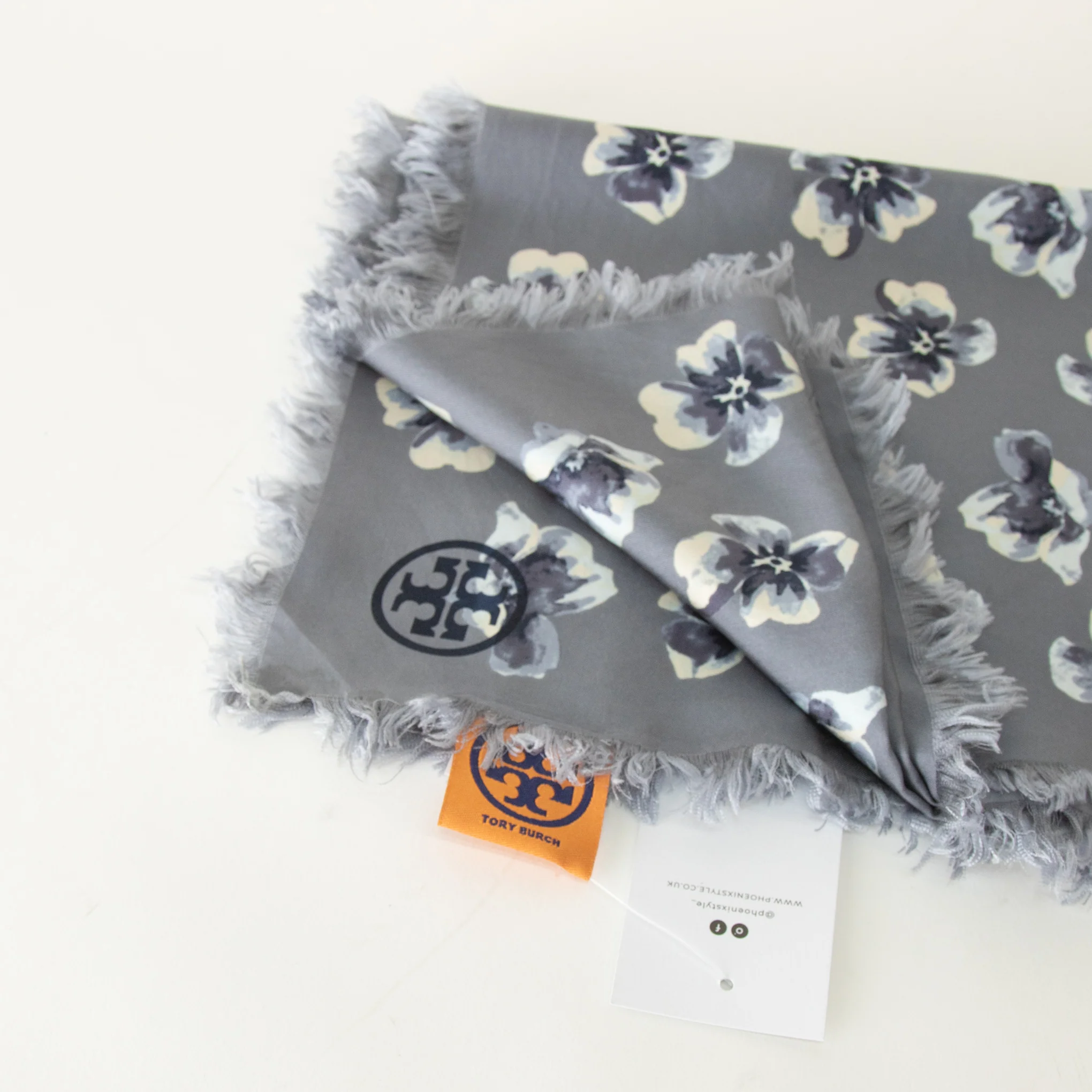 Tory Burch Grey Floral Silk Scarf - Image 3