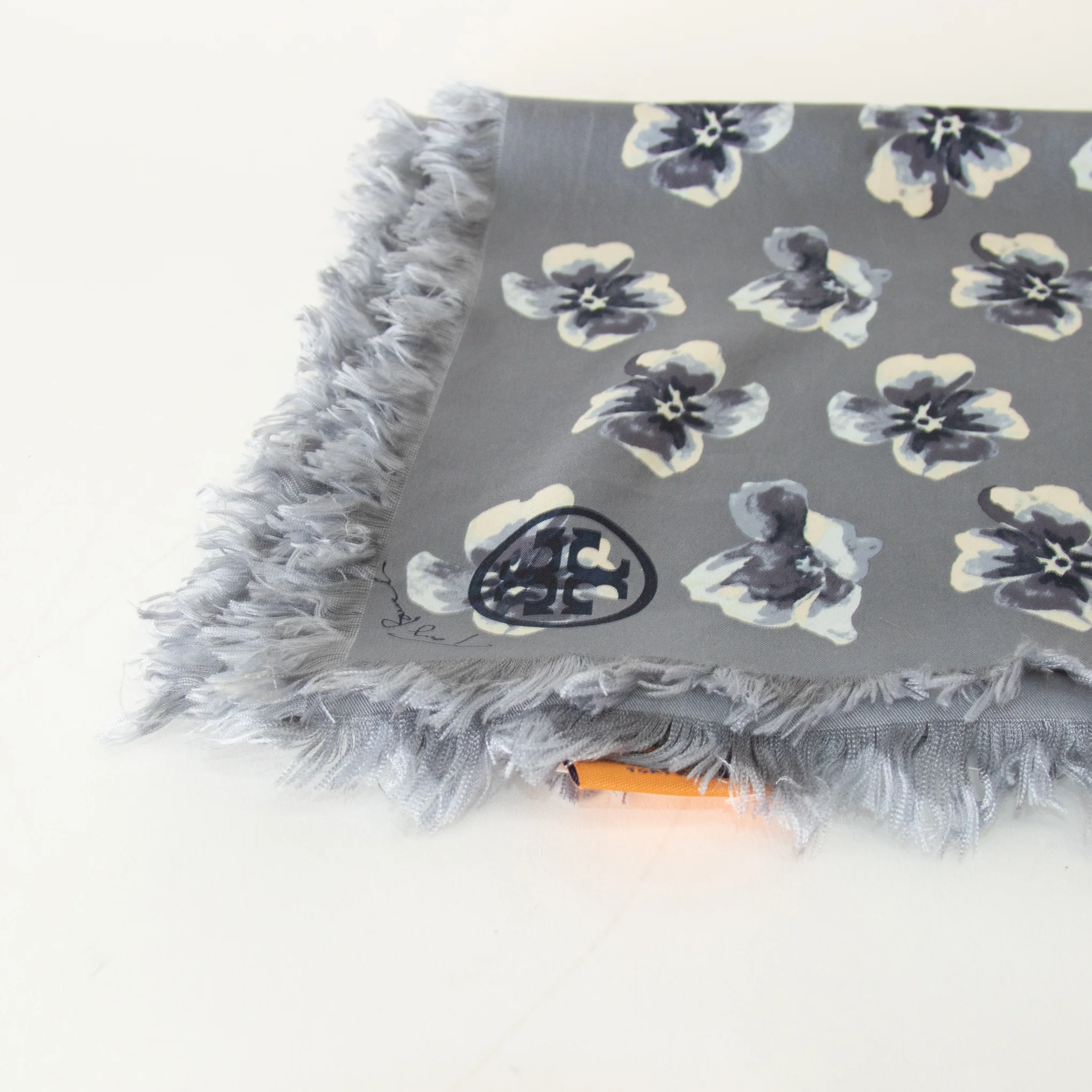 Tory Burch Grey Floral Silk Scarf - Image 4