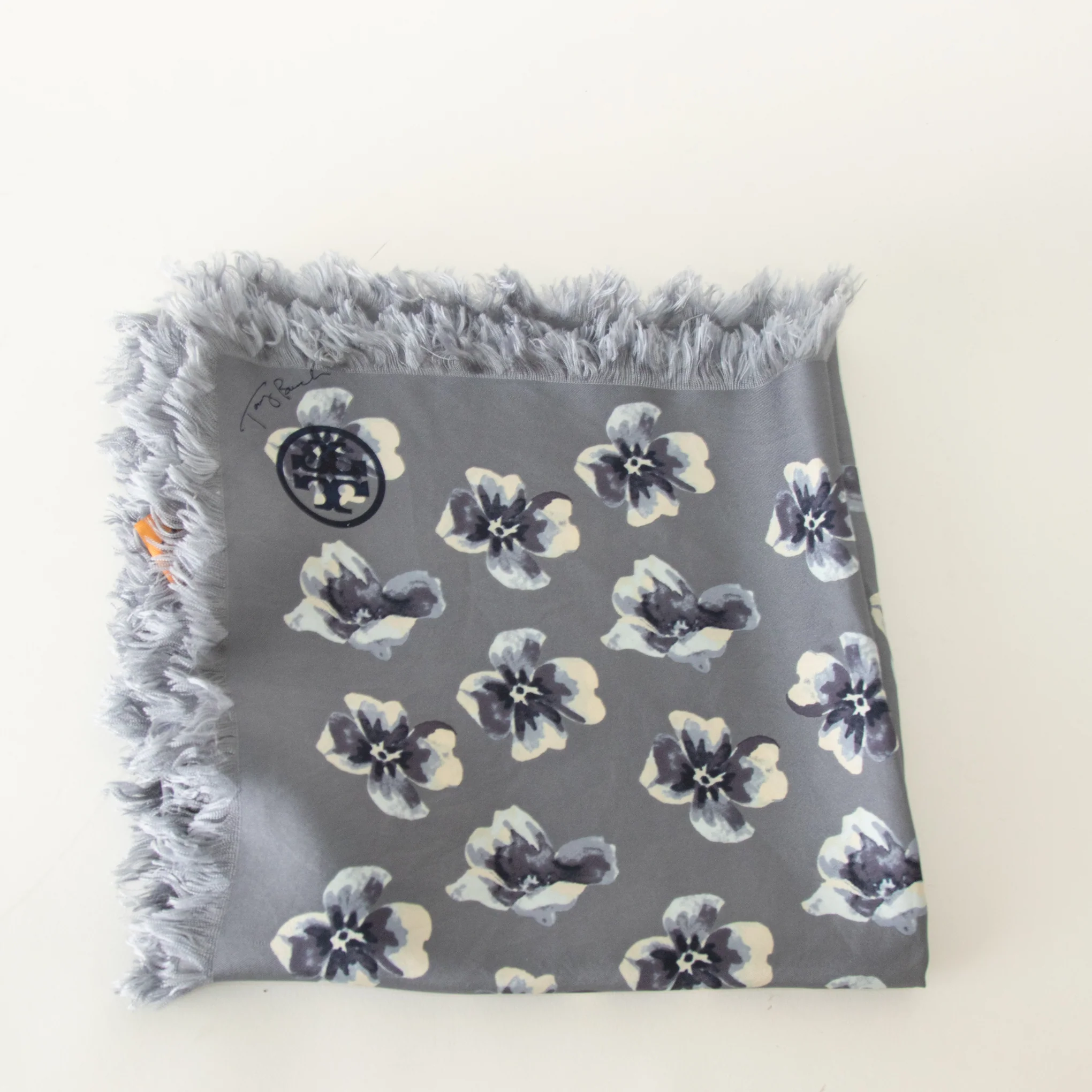 Tory Burch Grey Floral Silk Scarf - Image 7