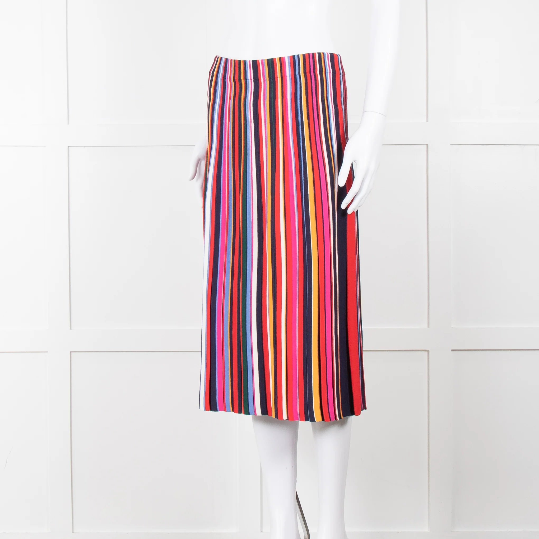 Tory Burch Multi Stripe Knit Pleat Elastic Waist Skirt - Image 8