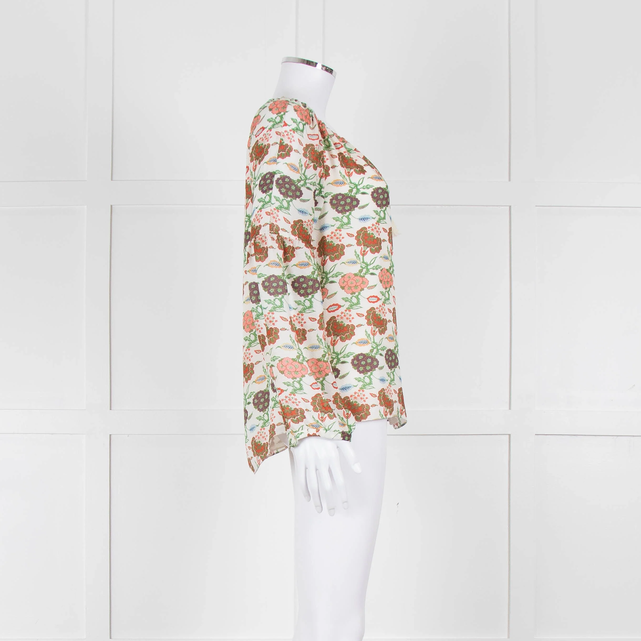 Tory Burch Multicolour Floral Silk Blouse With Drawstring Neckline - Image 3