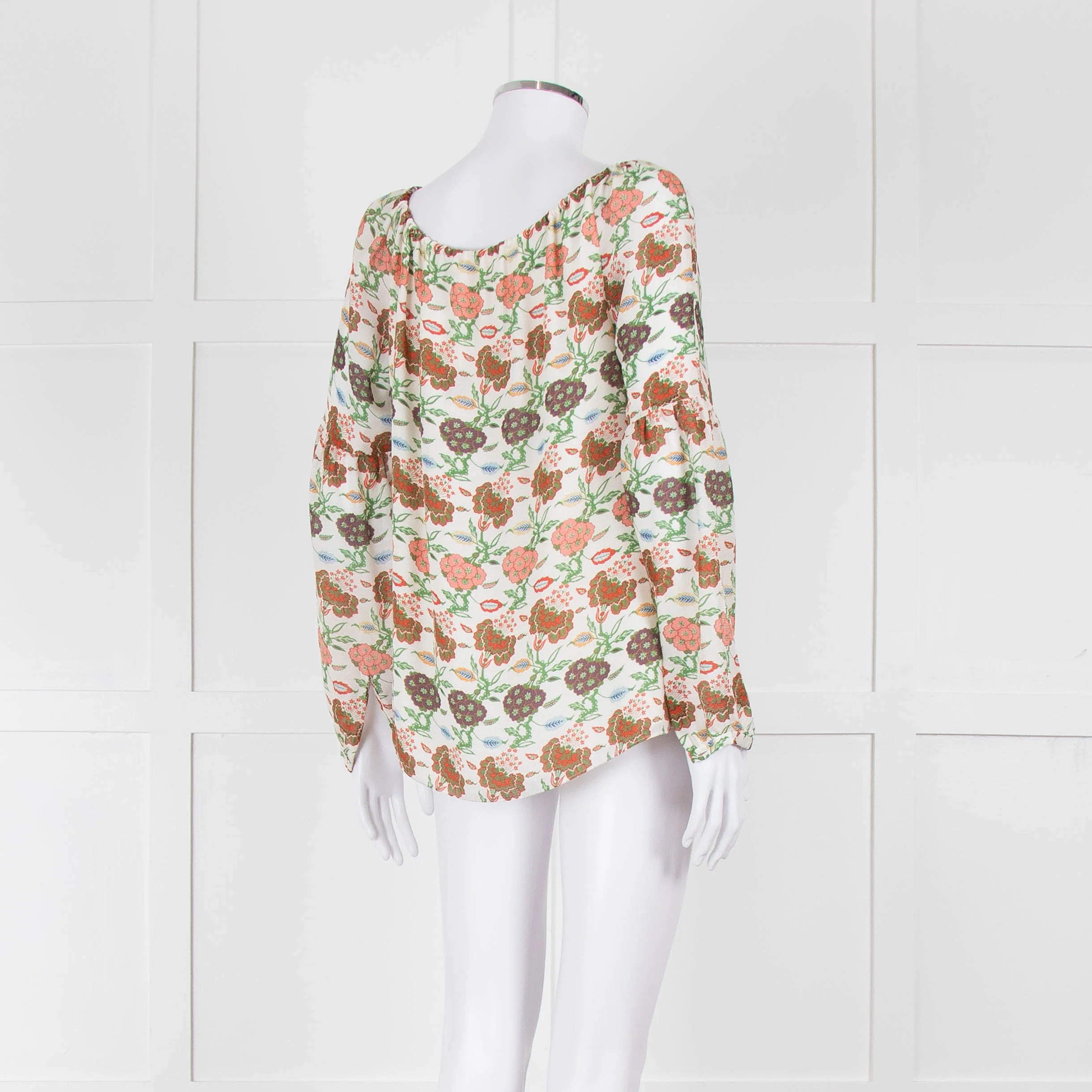 Tory Burch Multicolour Floral Silk Blouse With Drawstring Neckline - Image 4