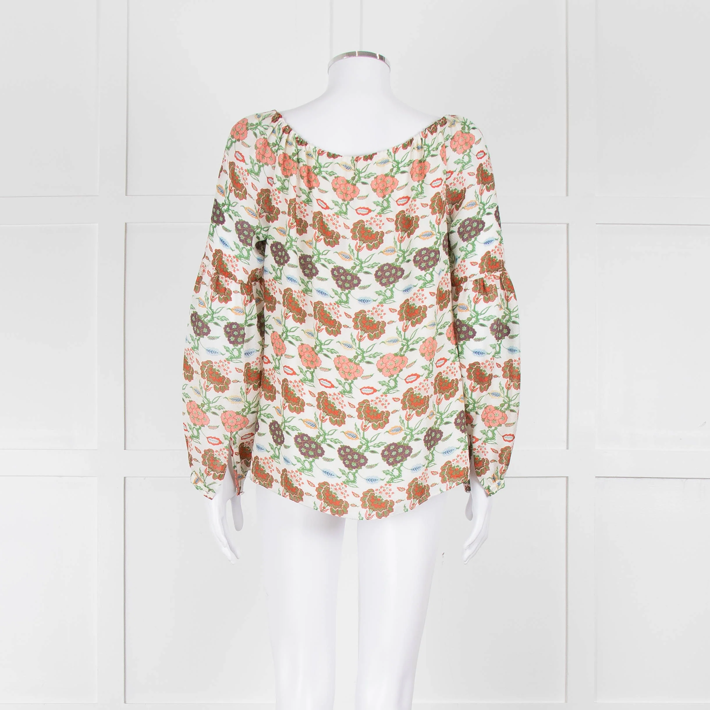 Tory Burch Multicolour Floral Silk Blouse With Drawstring Neckline - Image 5
