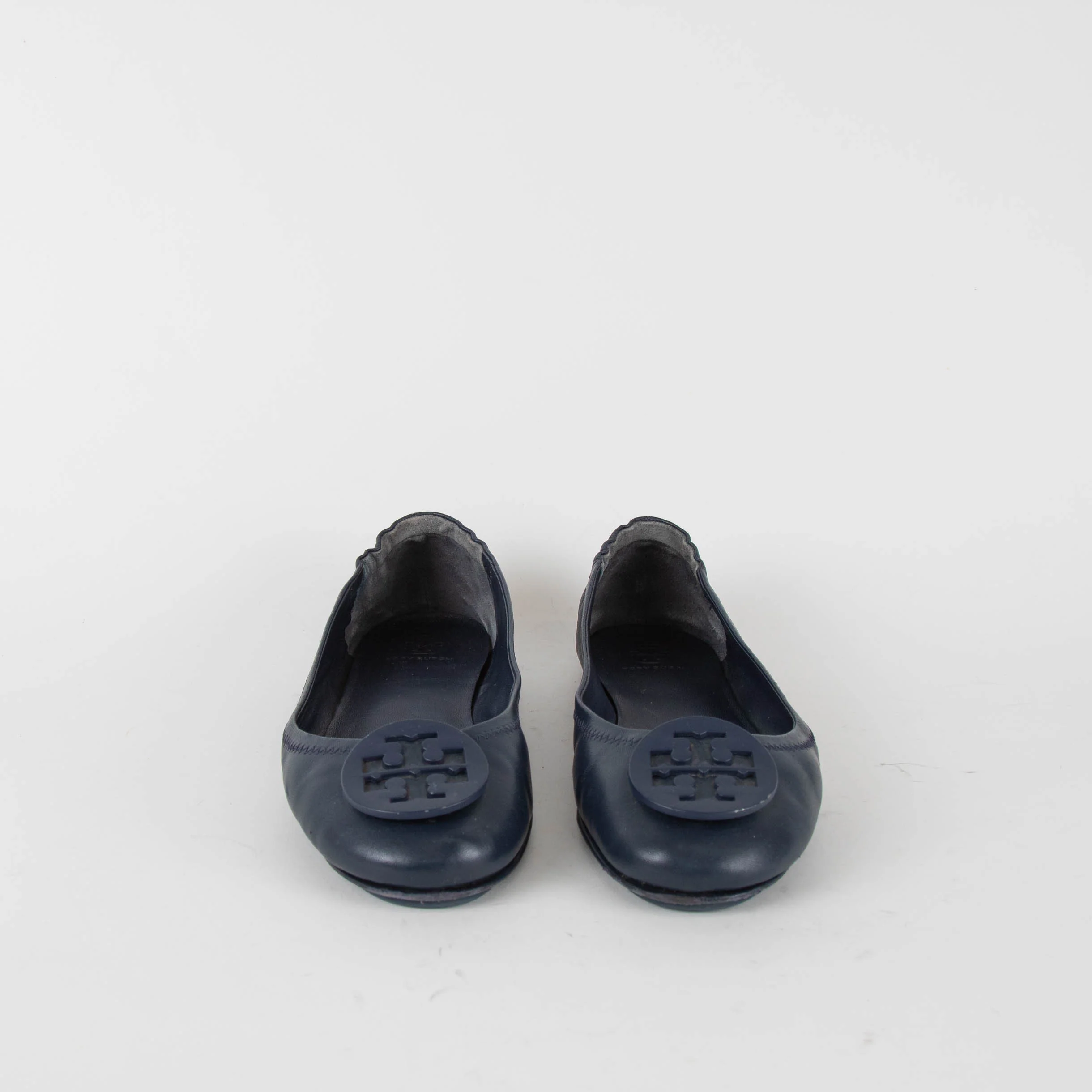 Tory Burch Navy Blue Leather Minnie Flat Pumps - Image 2