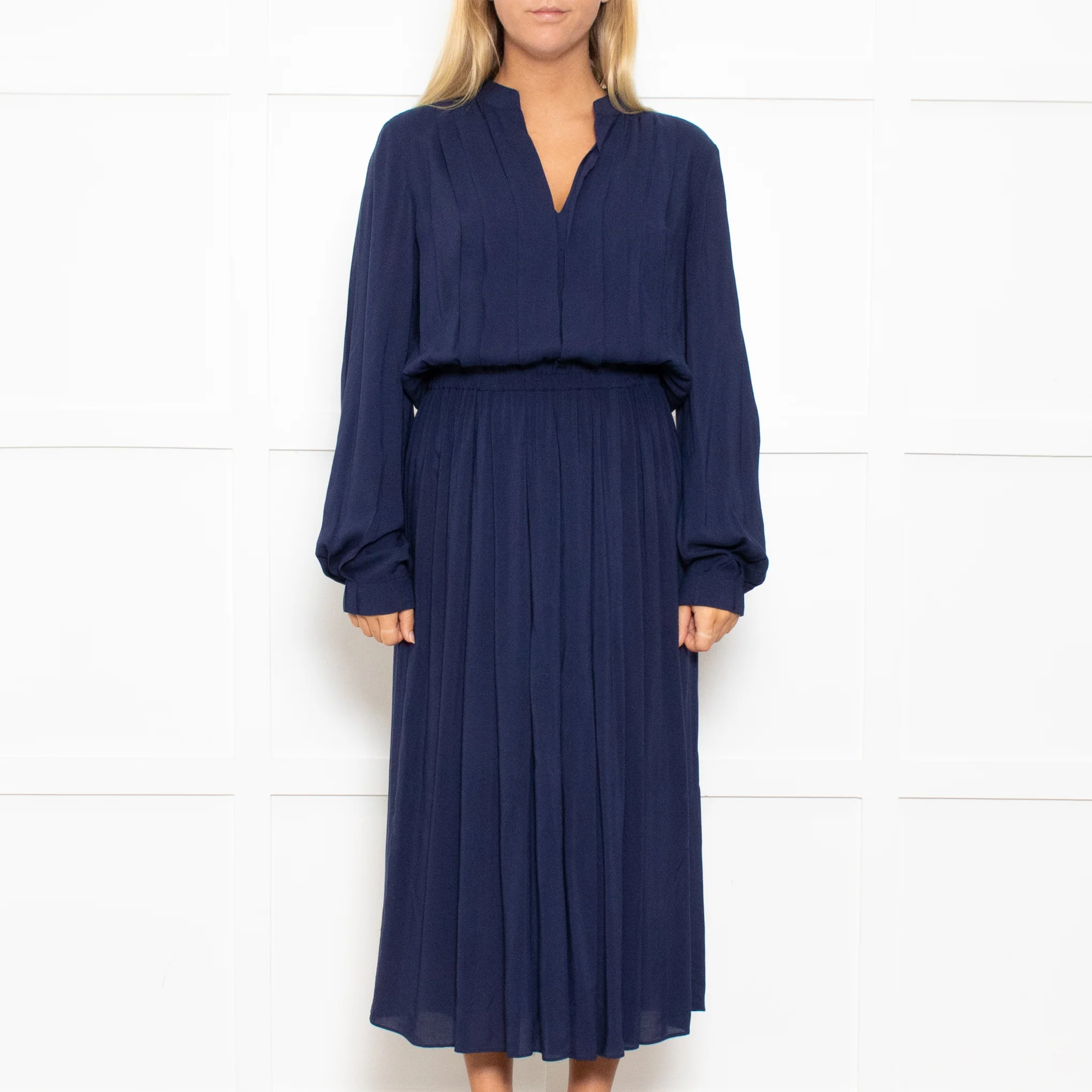 Tory Burch Navy Long Sleeve Elasticated Waist Dress - Image 2