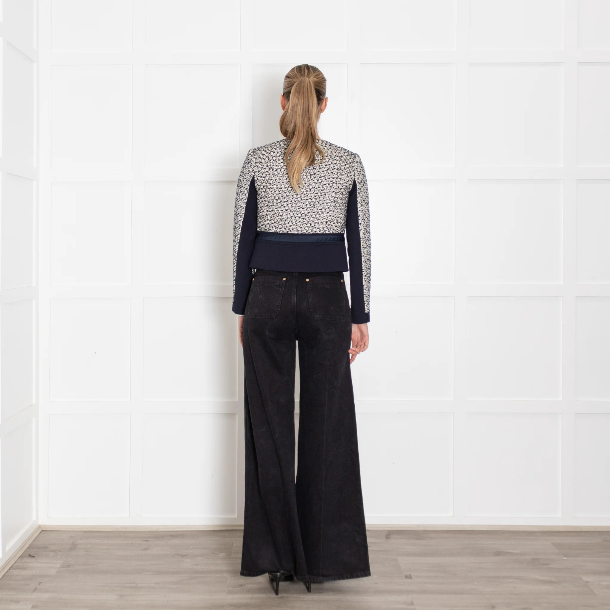 Tory Burch Navy White Tweed Short Jacket - Image 5