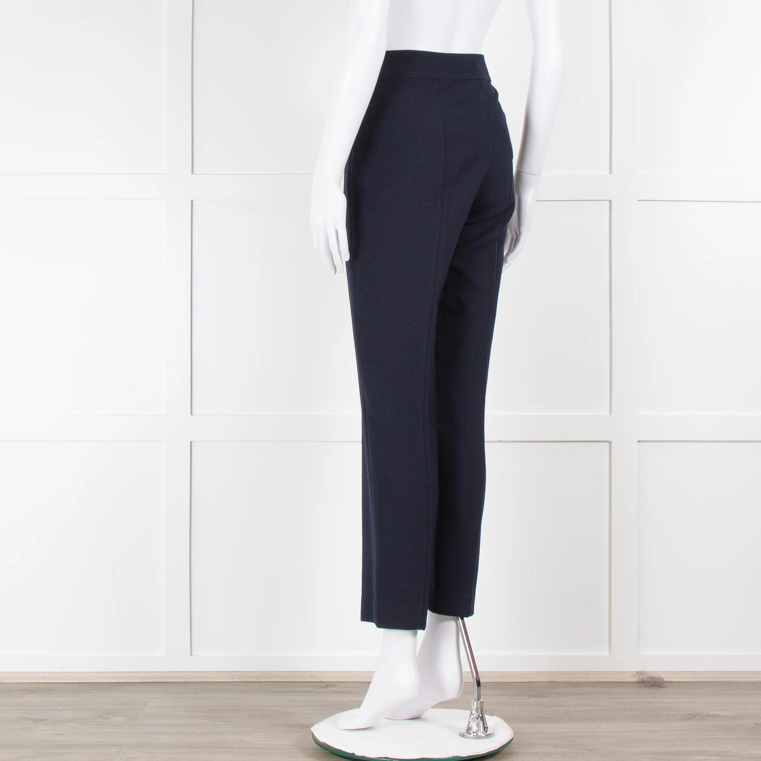 Tory Burch Navy Wool Trousers with Side Zip - Image 6