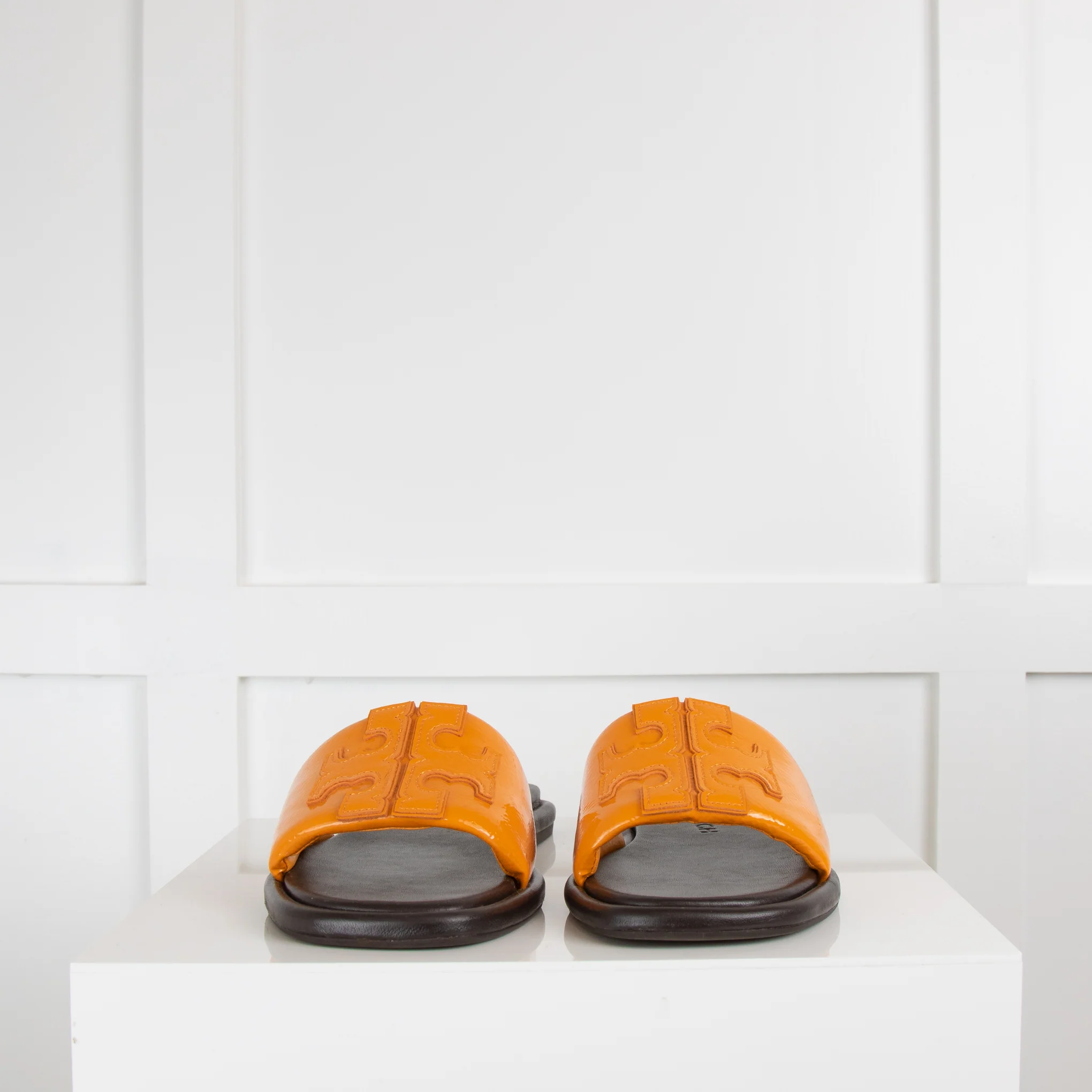 Tory Burch Orange Double T Sport Slides - Image 2