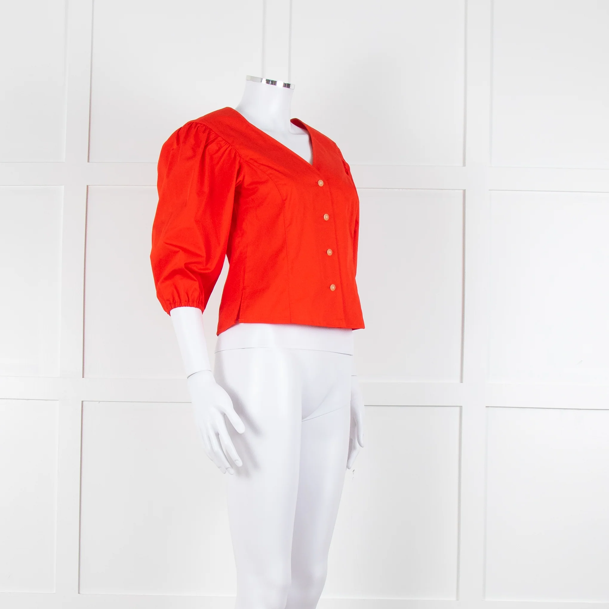 Tory Burch Orange Red Cotton Puff Sleeve Top - Image 2