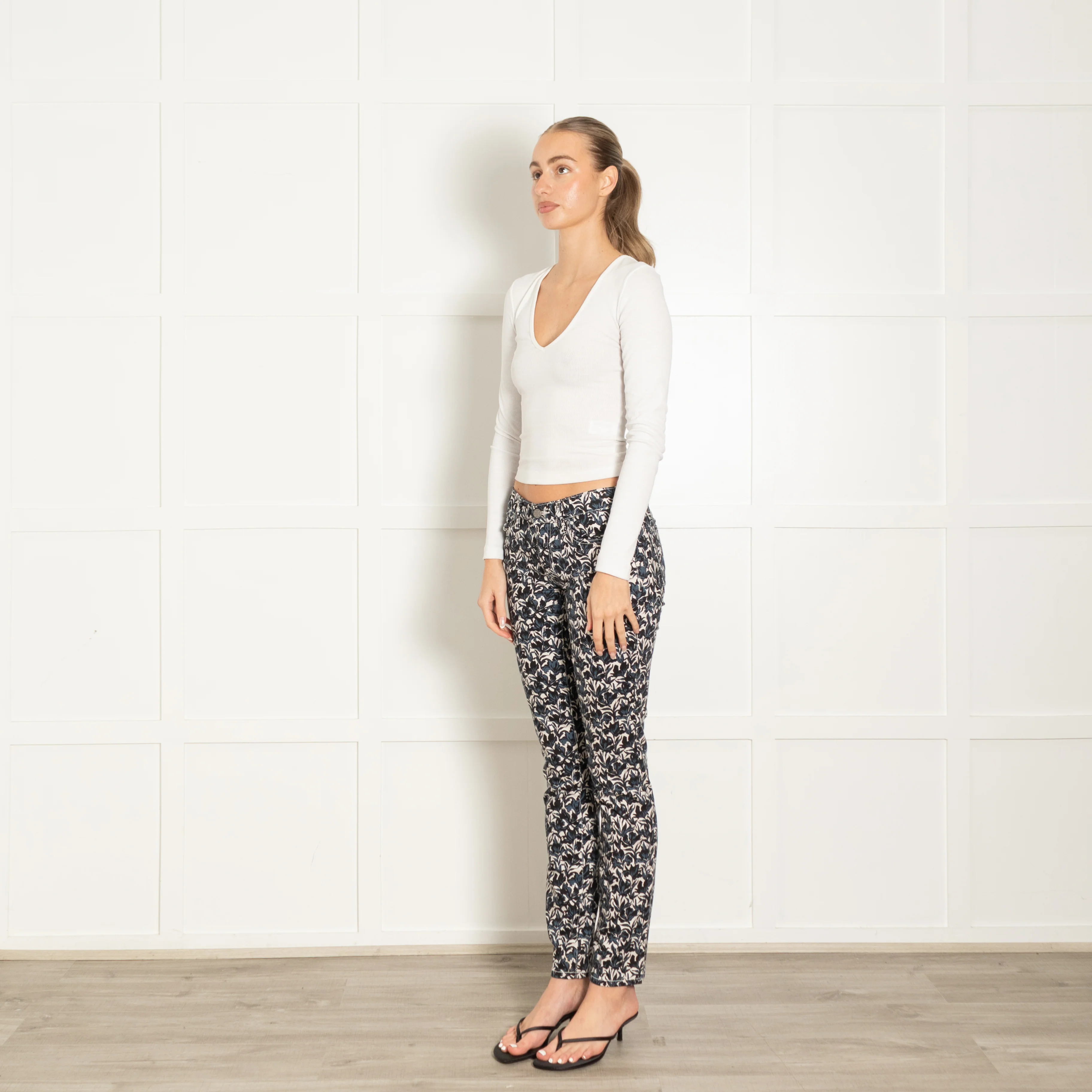 Tory Burch White Blue Black Floral Jeans - Image 3