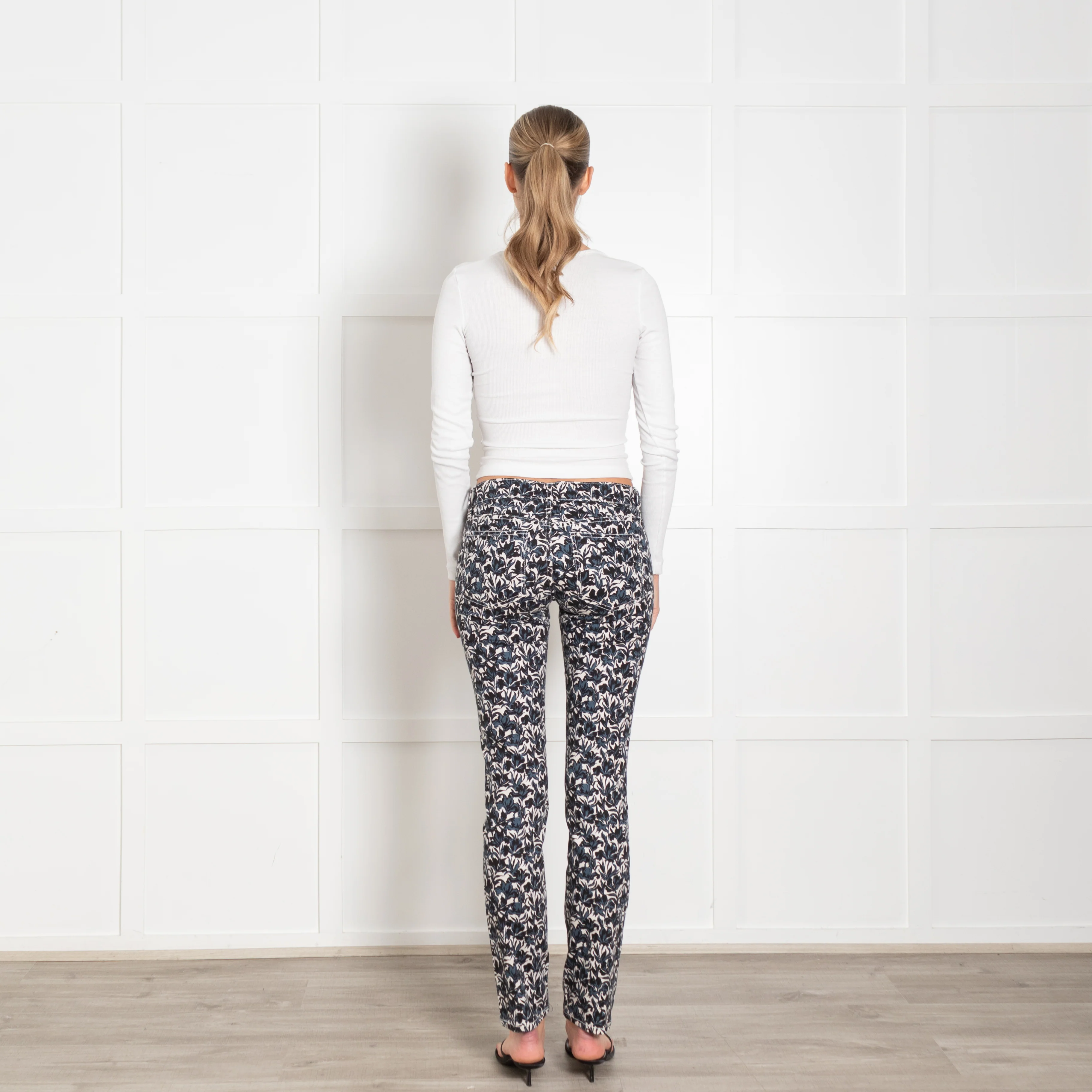 Tory Burch White Blue Black Floral Jeans - Image 5
