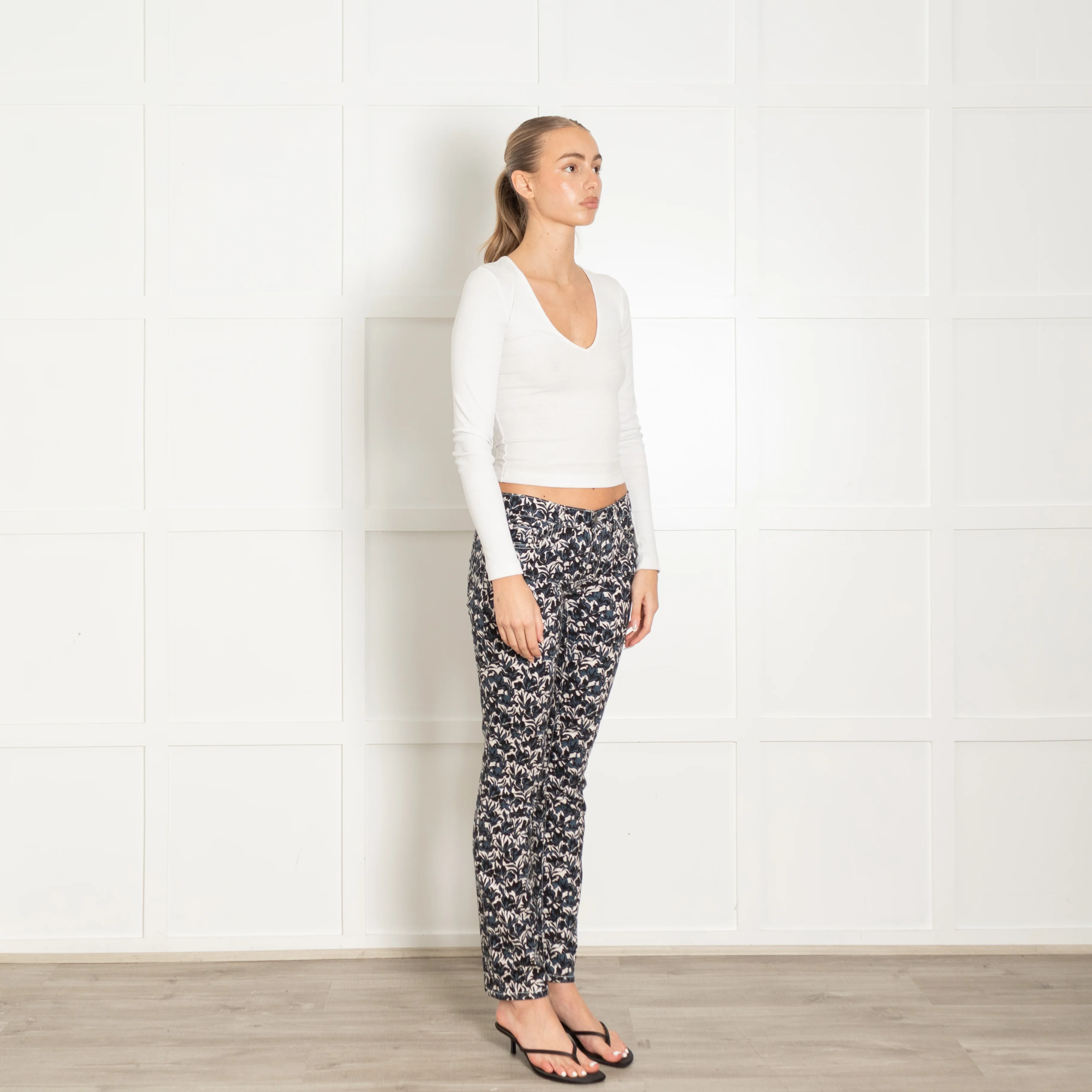 Tory Burch White Blue Black Floral Jeans - Image 7
