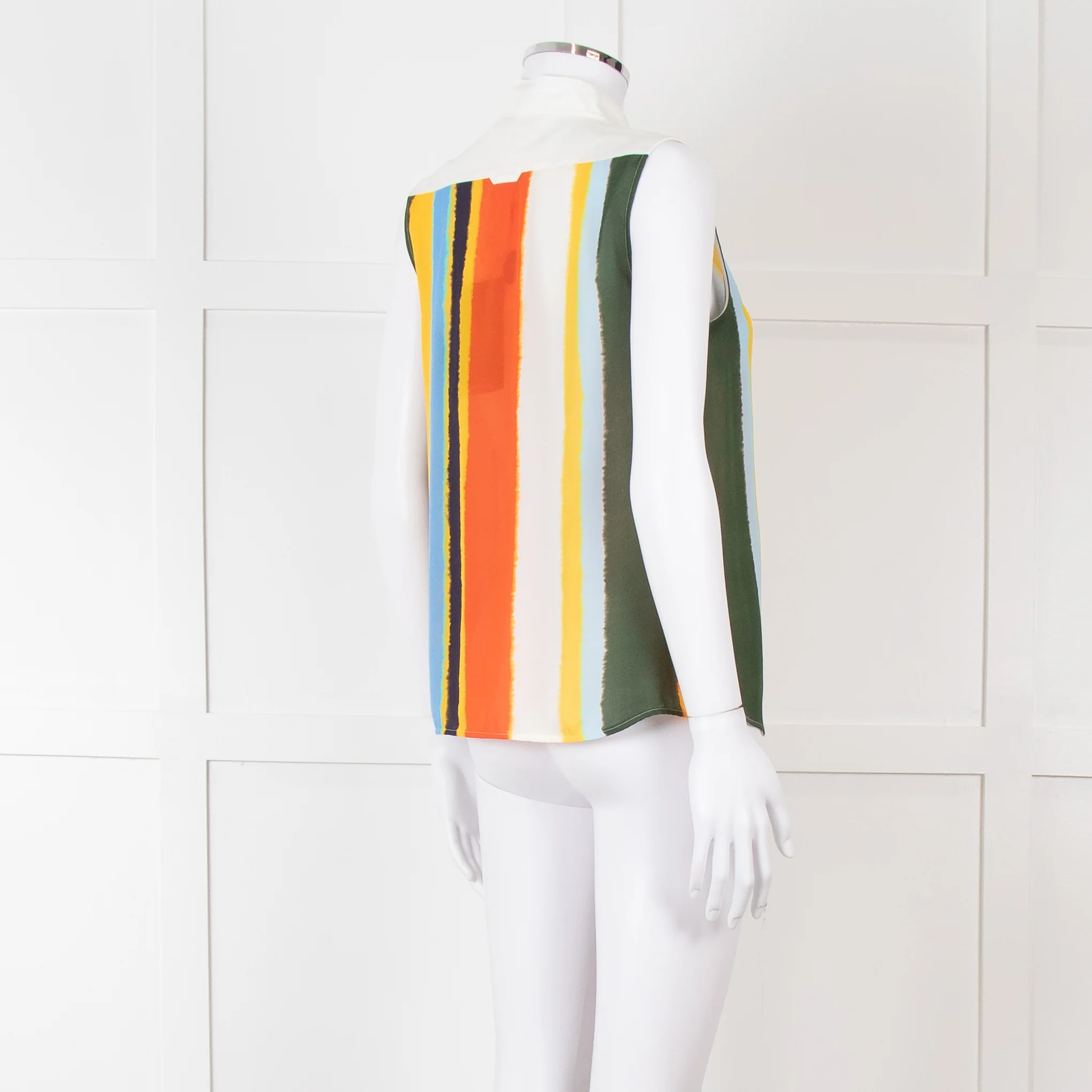 Tory Burch White Green Yellow Sleeveless Button Detail Top - Image 6