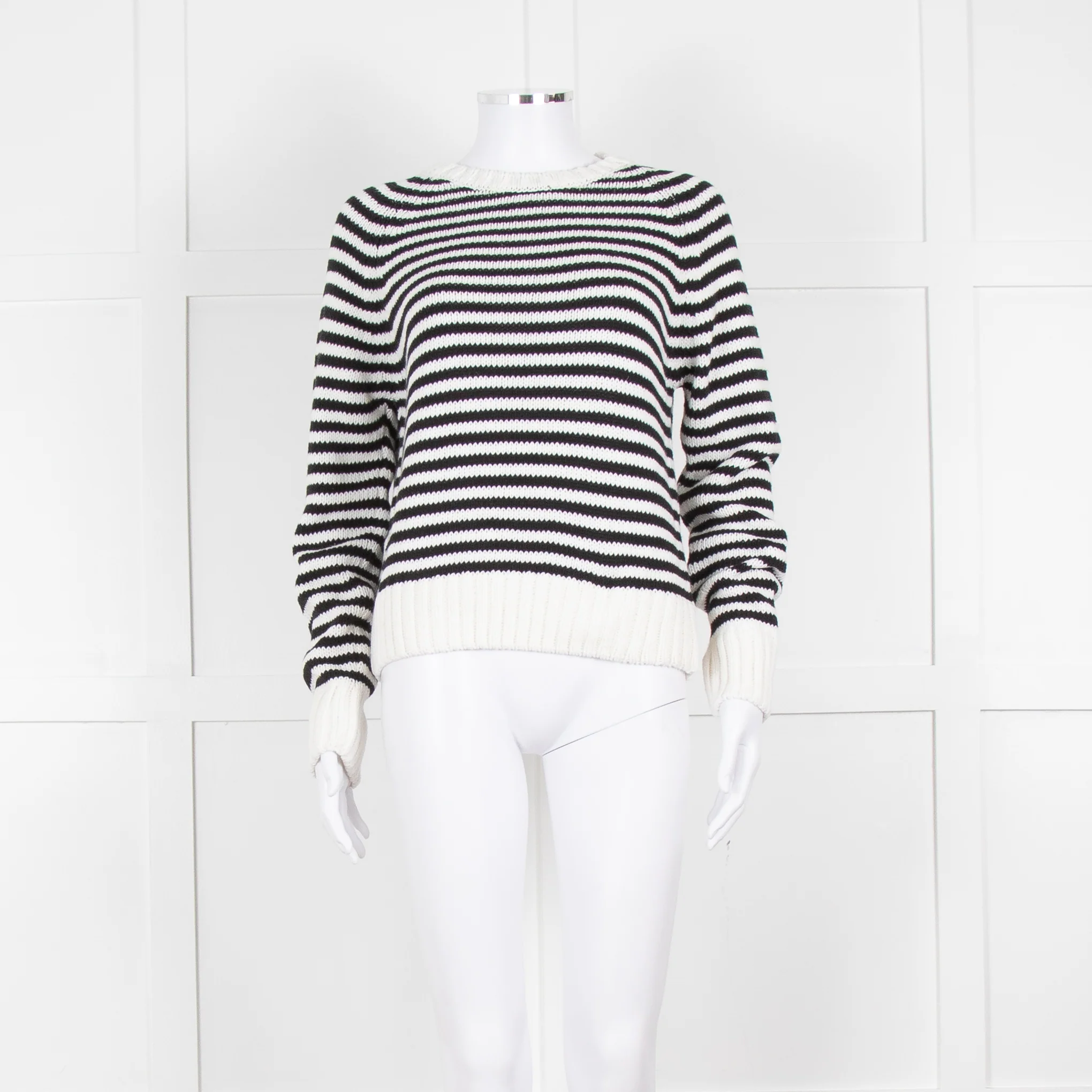 Tory Burch White Black Striped Cotton Sweater