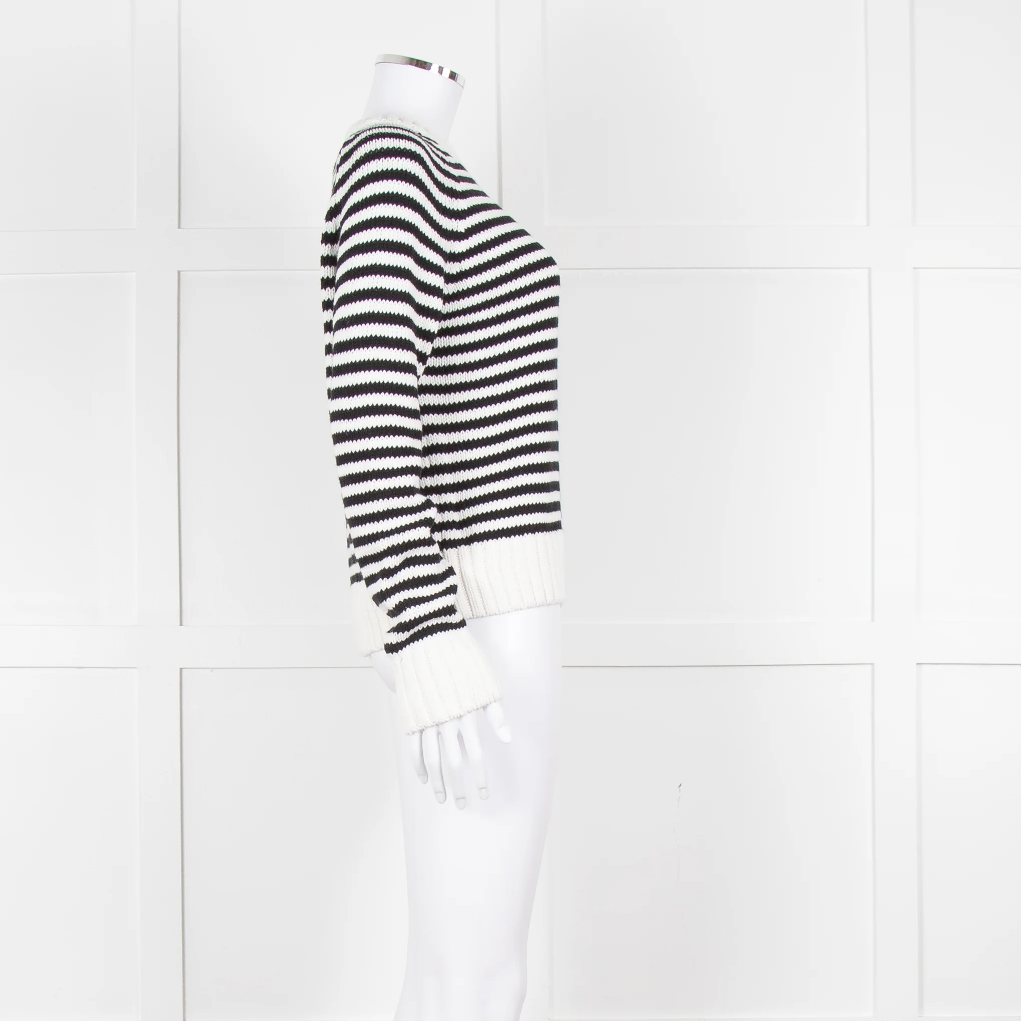 Tory Burch White Black Striped Cotton Sweater - Image 3