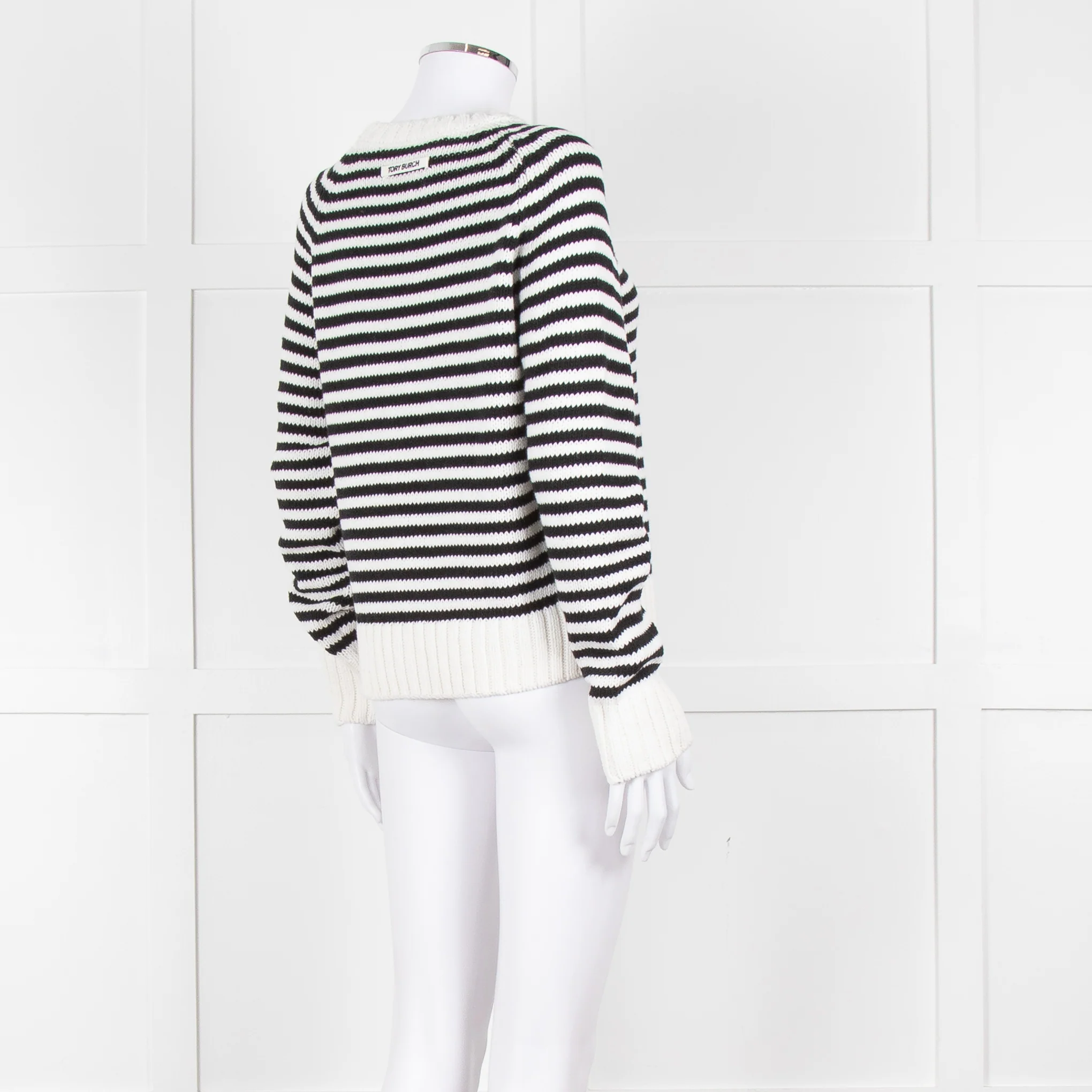 Tory Burch White Black Striped Cotton Sweater - Image 4