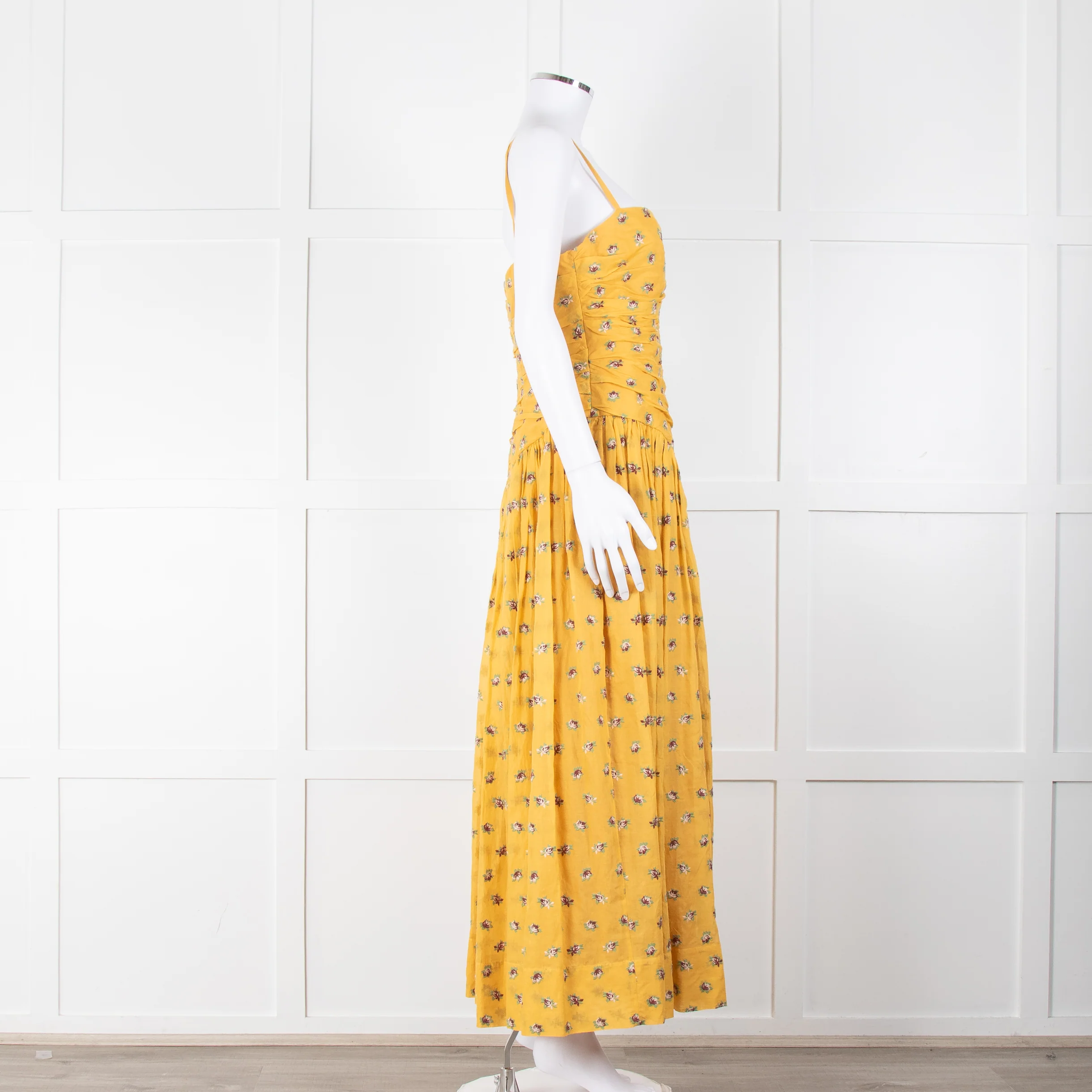 Tory Burch Yellow Floral Embroidered Cotton Sleeveless Dress - Image 3