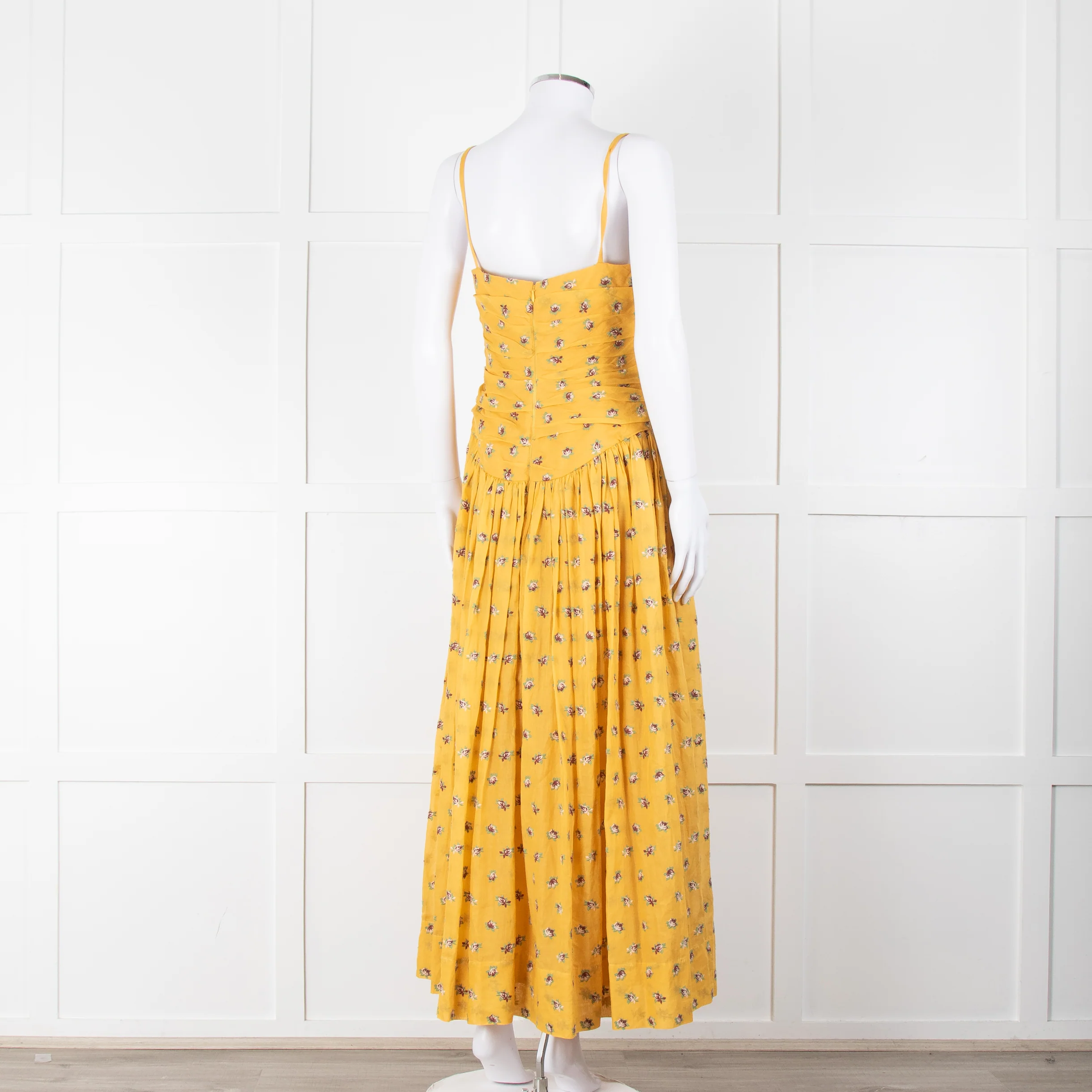 Tory Burch Yellow Floral Embroidered Cotton Sleeveless Dress - Image 4