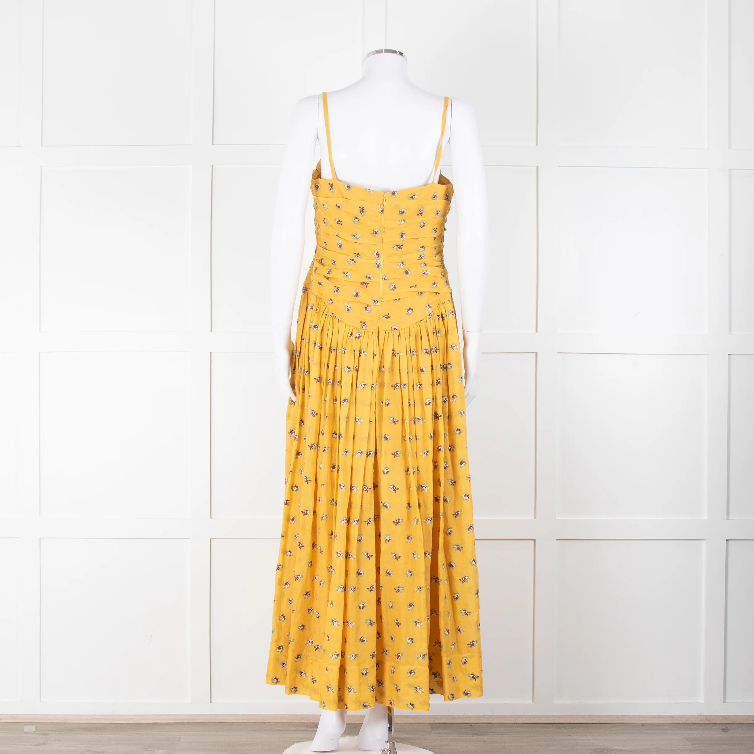Tory Burch Yellow Floral Embroidered Cotton Sleeveless Dress - Image 5