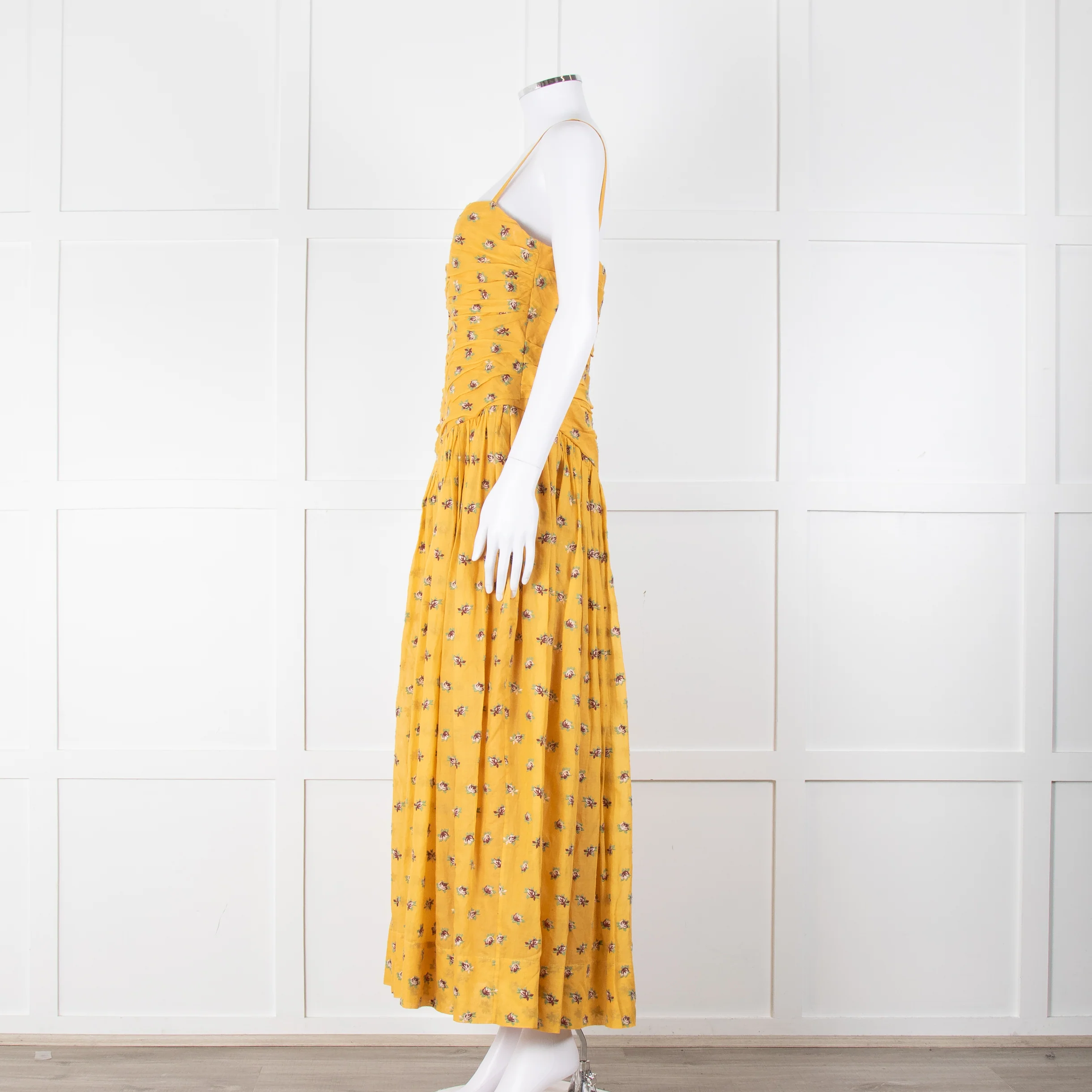 Tory Burch Yellow Floral Embroidered Cotton Sleeveless Dress - Image 7