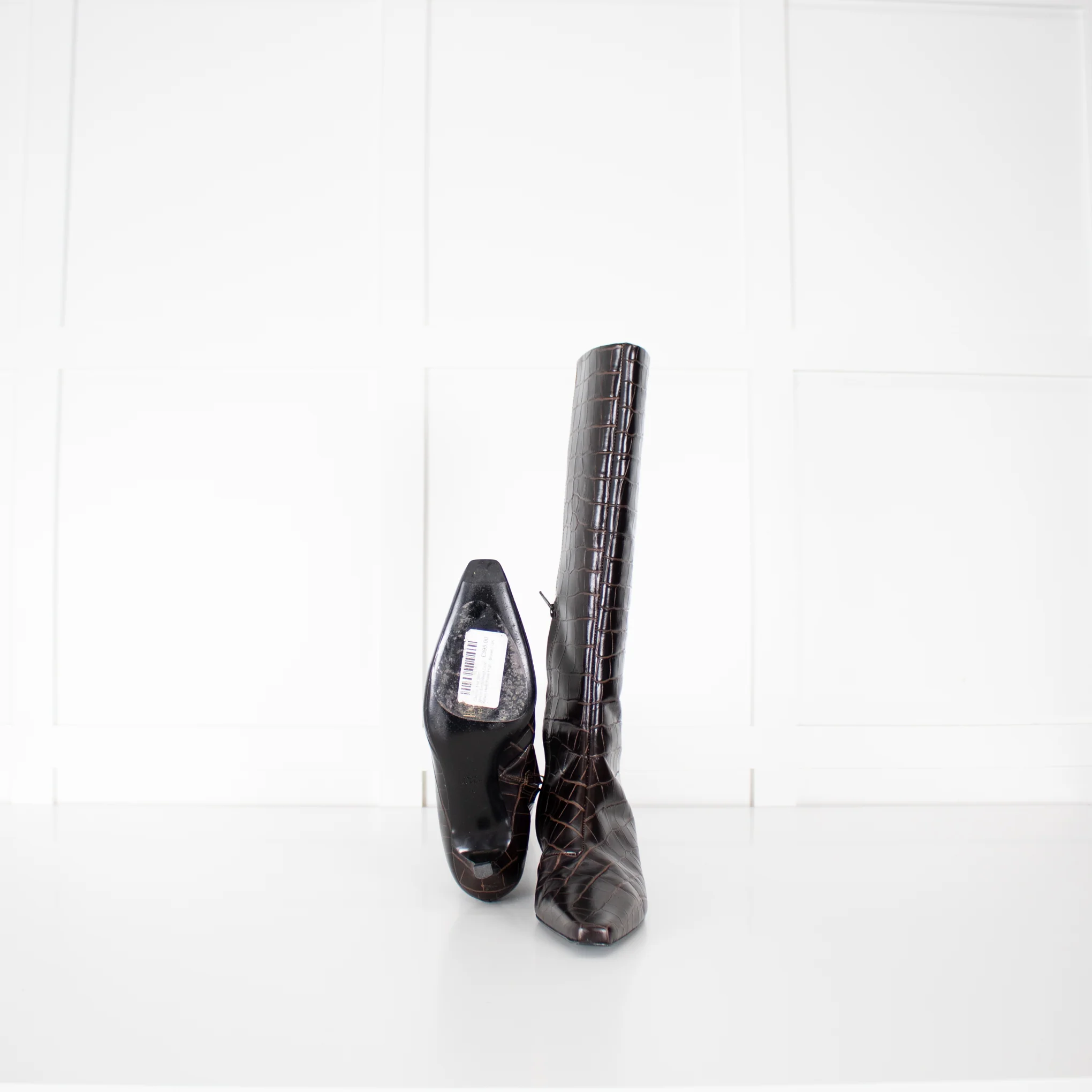 Toteme 35mm Brown Embossed Croc Kitten Heel Knee High - Image 7
