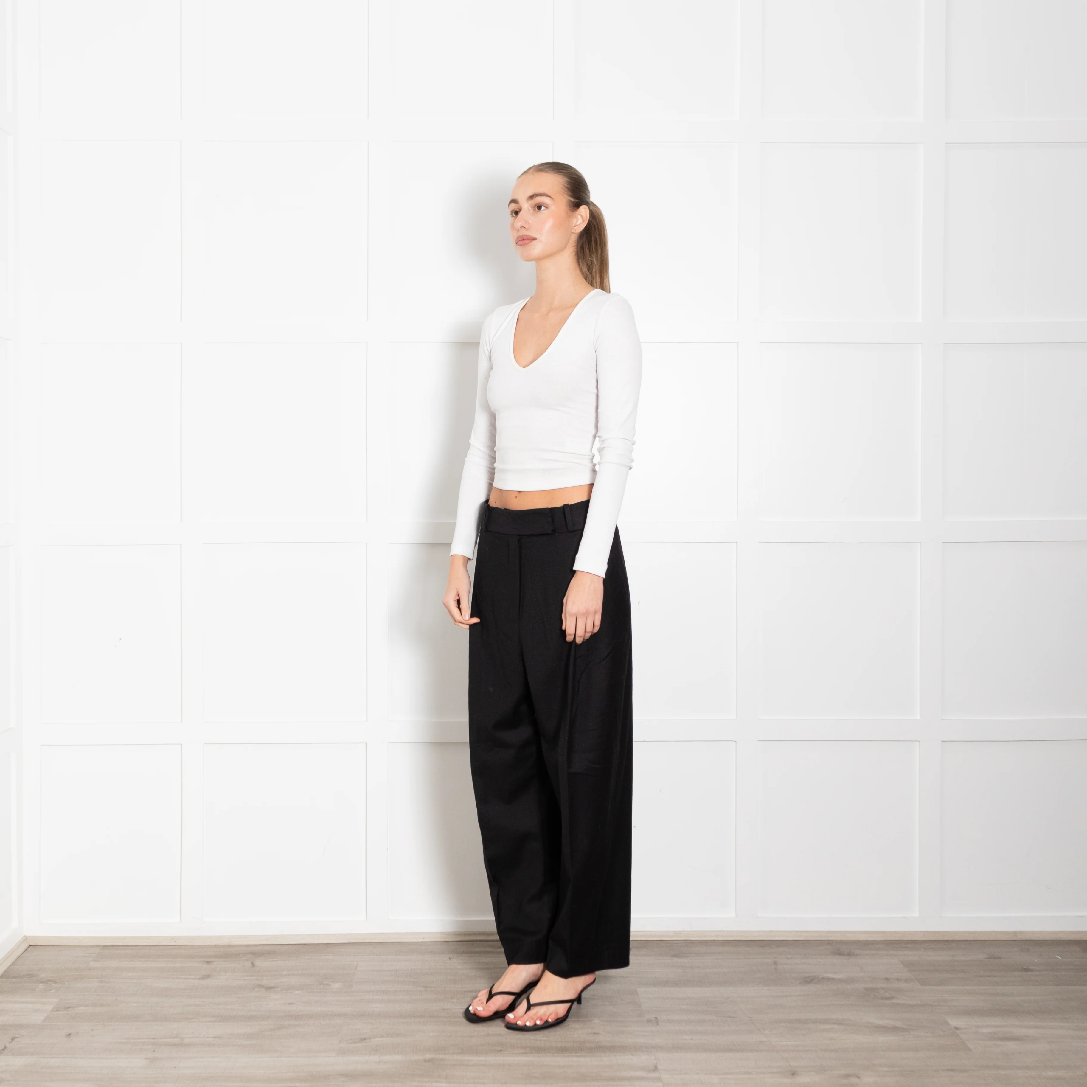 Toteme Black Fine Wool Wide Leg Trousers - Image 3
