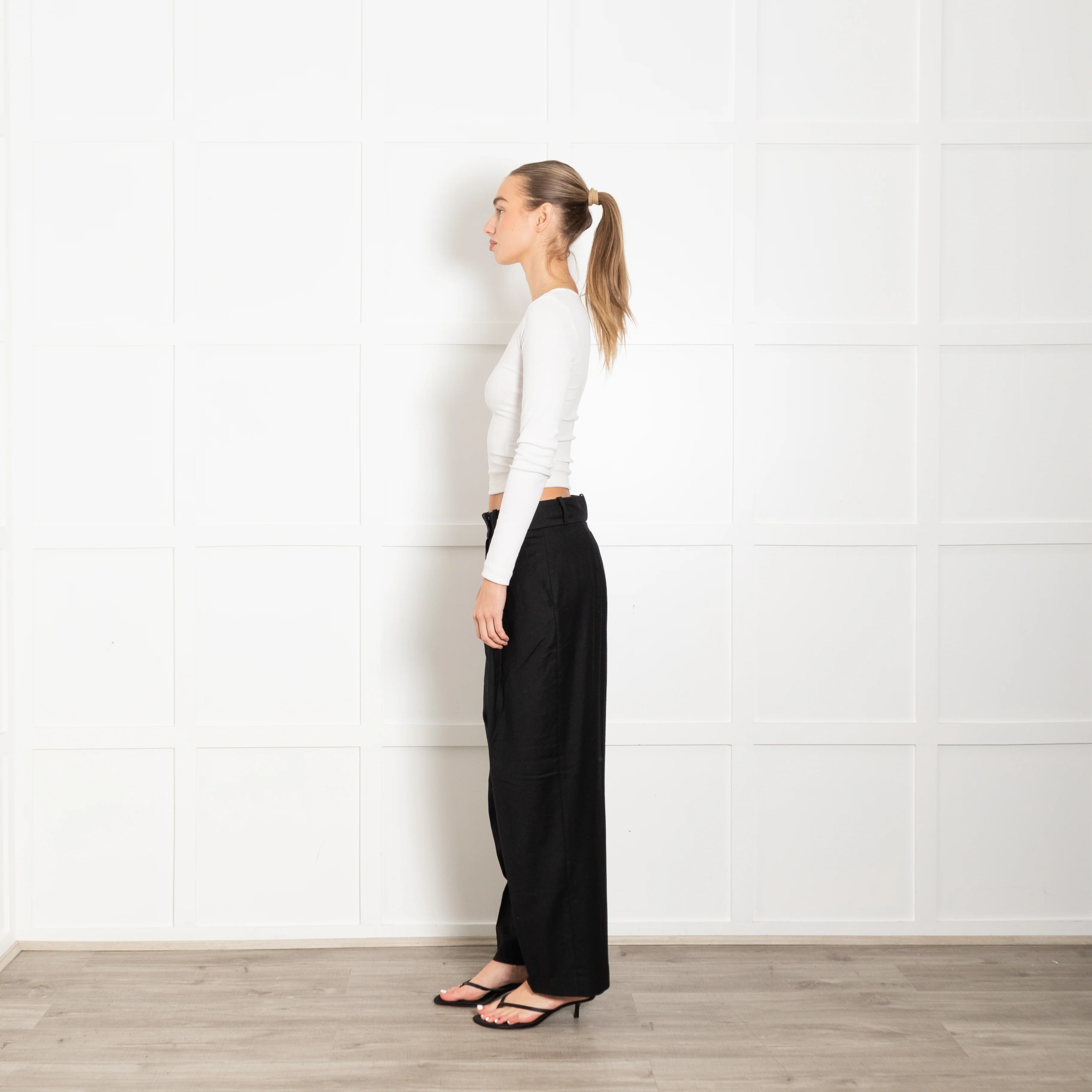 Toteme Black Fine Wool Wide Leg Trousers - Image 4