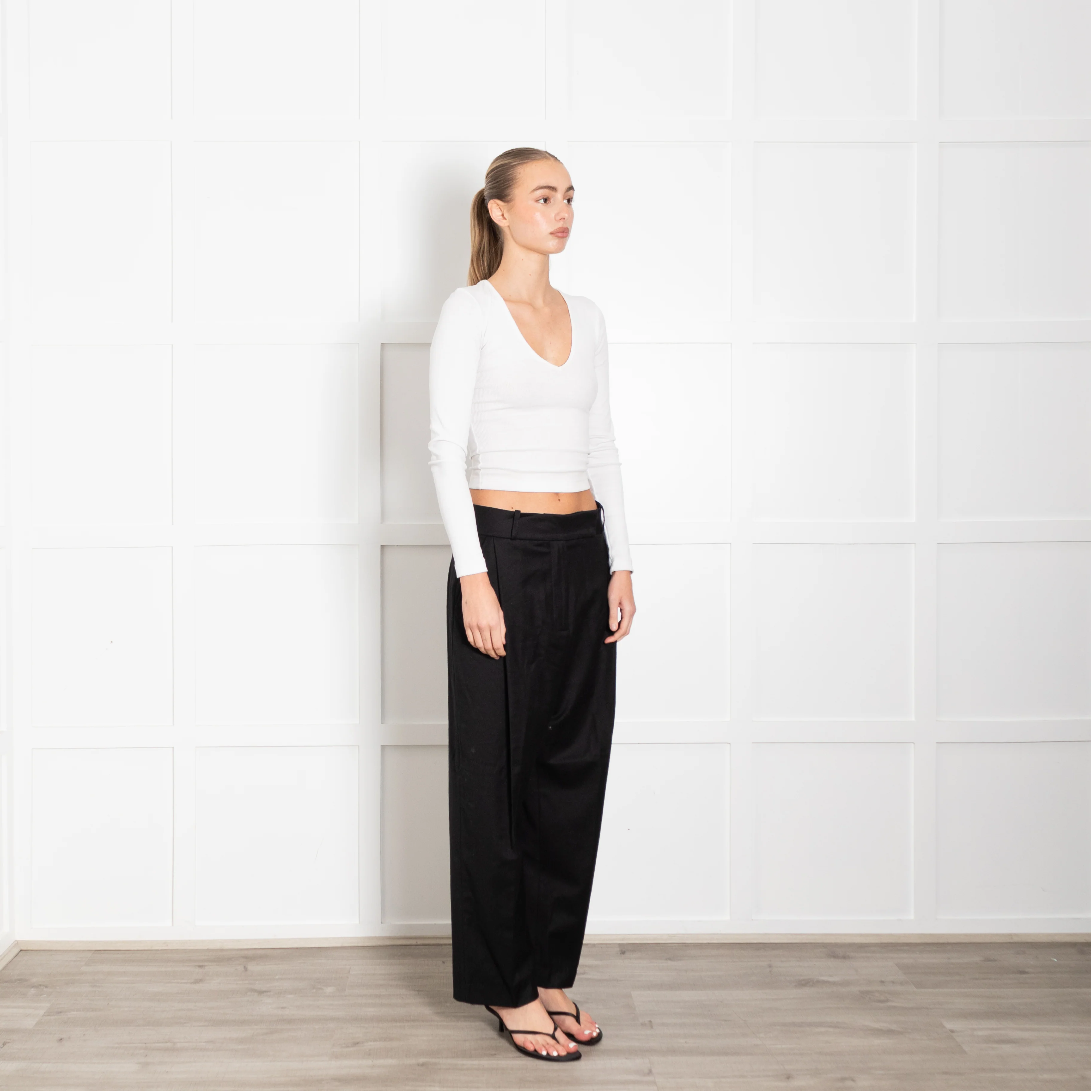 Toteme Black Fine Wool Wide Leg Trousers - Image 7