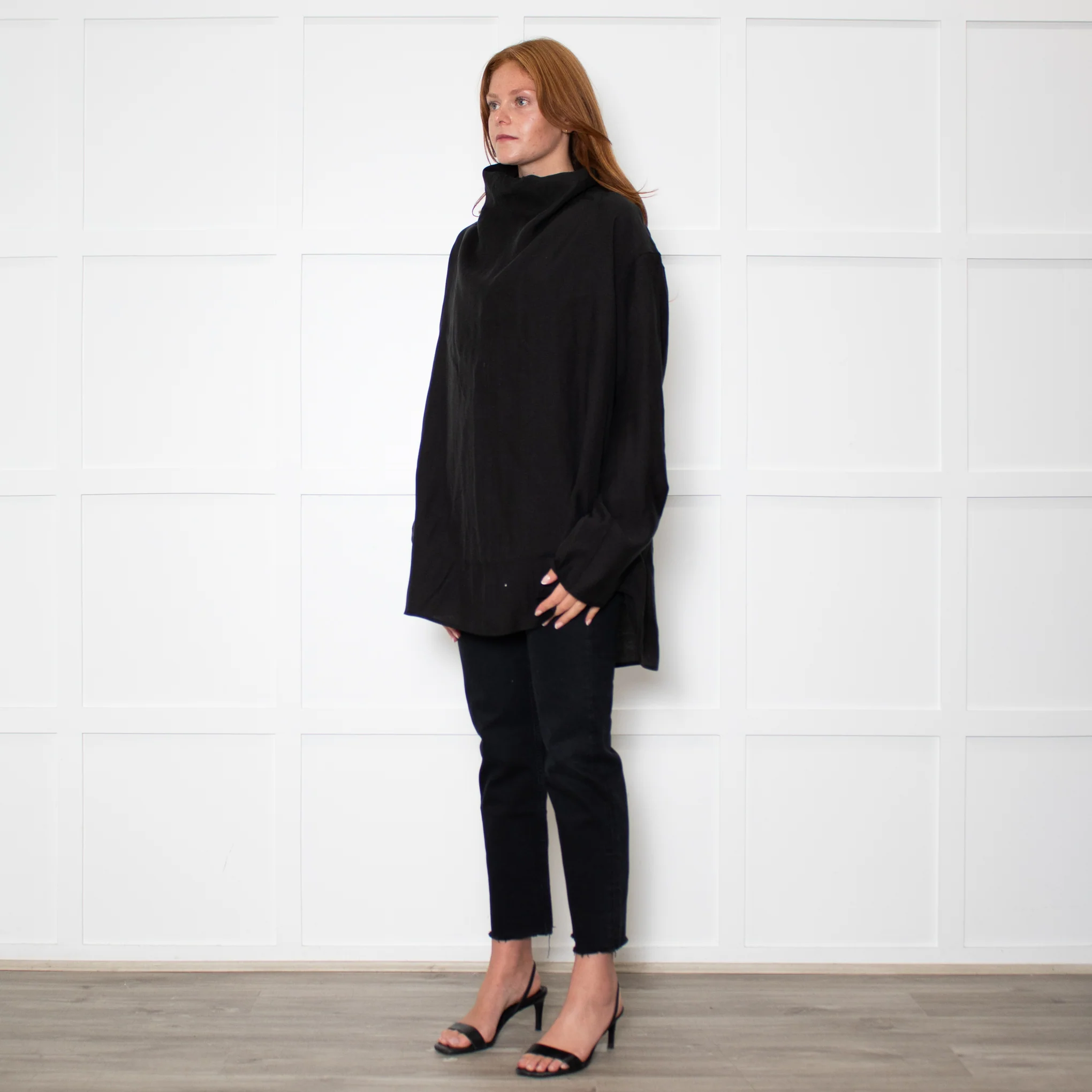 Toteme Black Funnel Neck Organza Blouse - Image 3