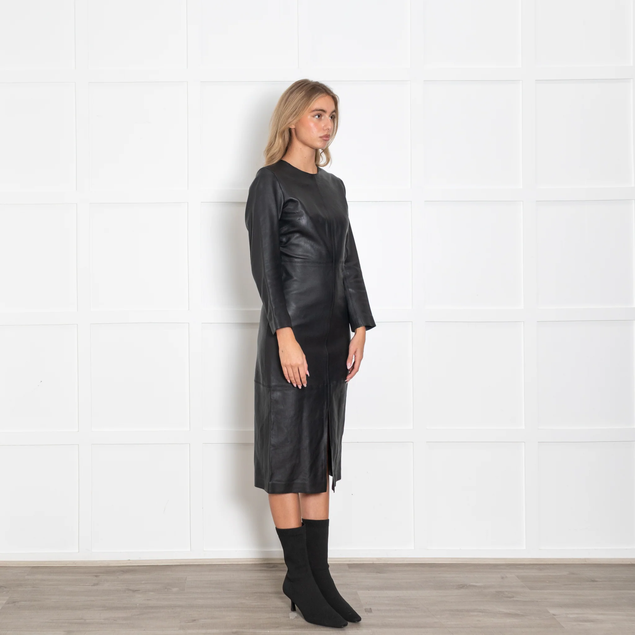 Toteme Black Paneled Leather Midi Dress - Image 7