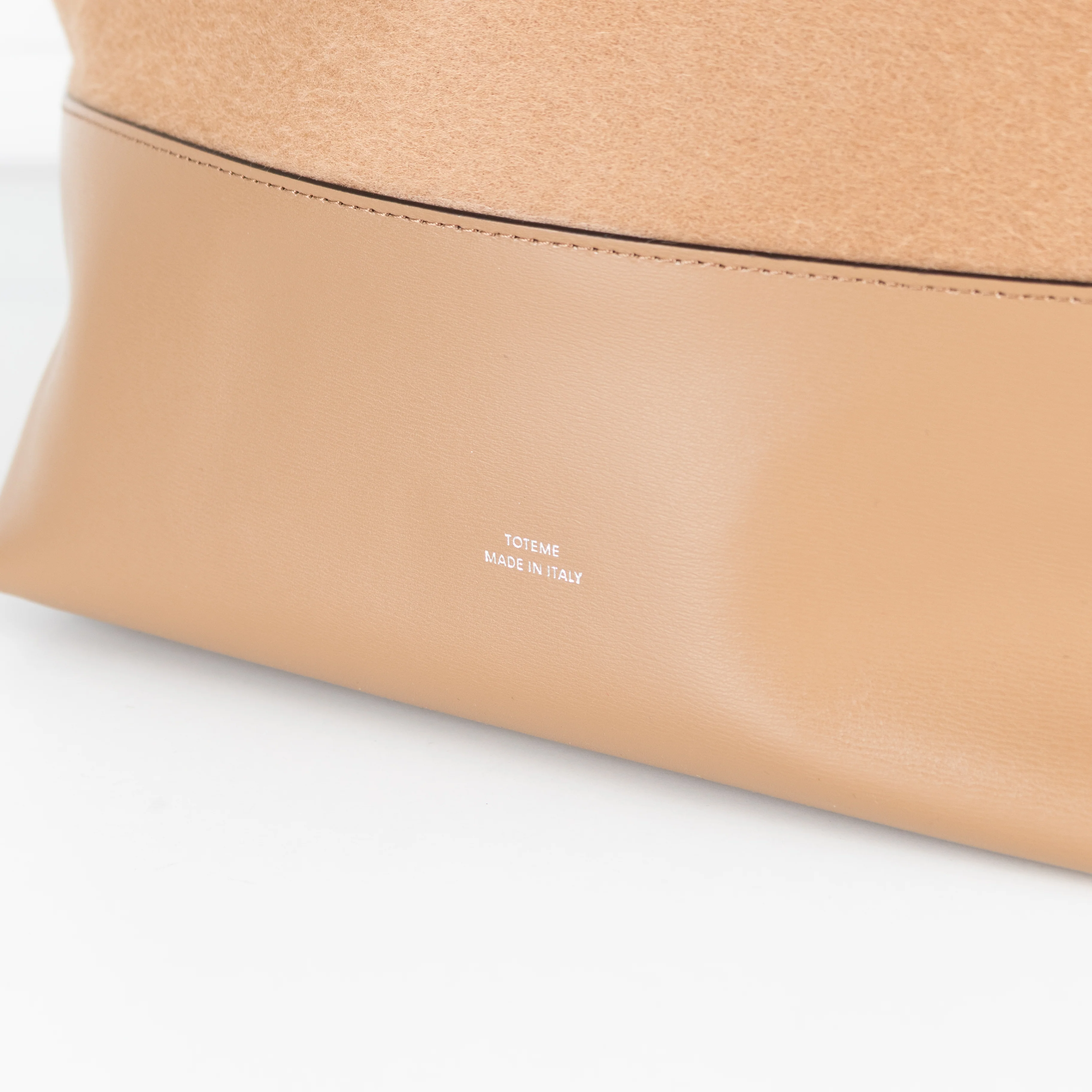 Toteme Camel Wool Felted Leather Trim Belted Tote Bag - Image 11