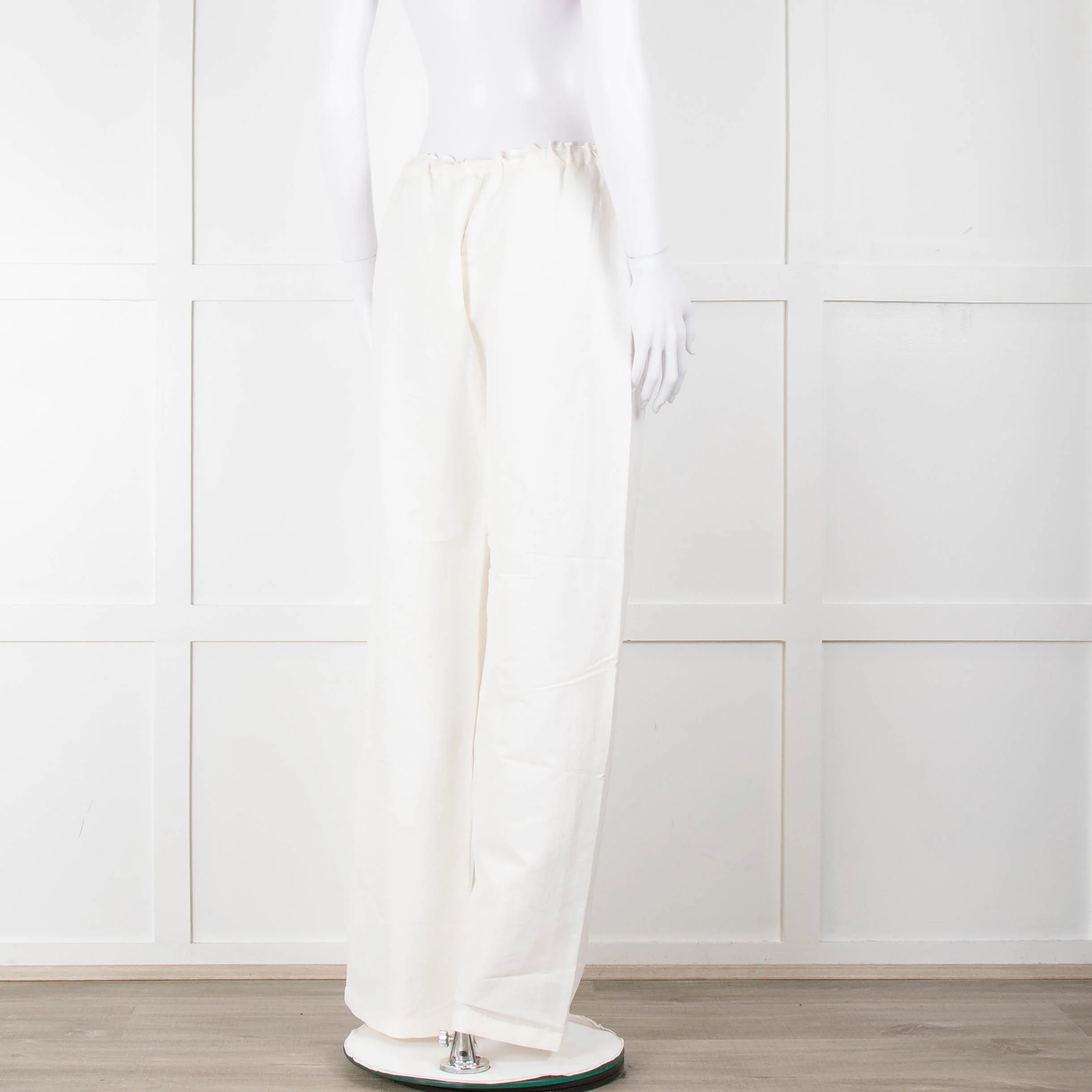 Toteme Cream Linen Elasticated Waist Wide Leg Trousers - Image 4