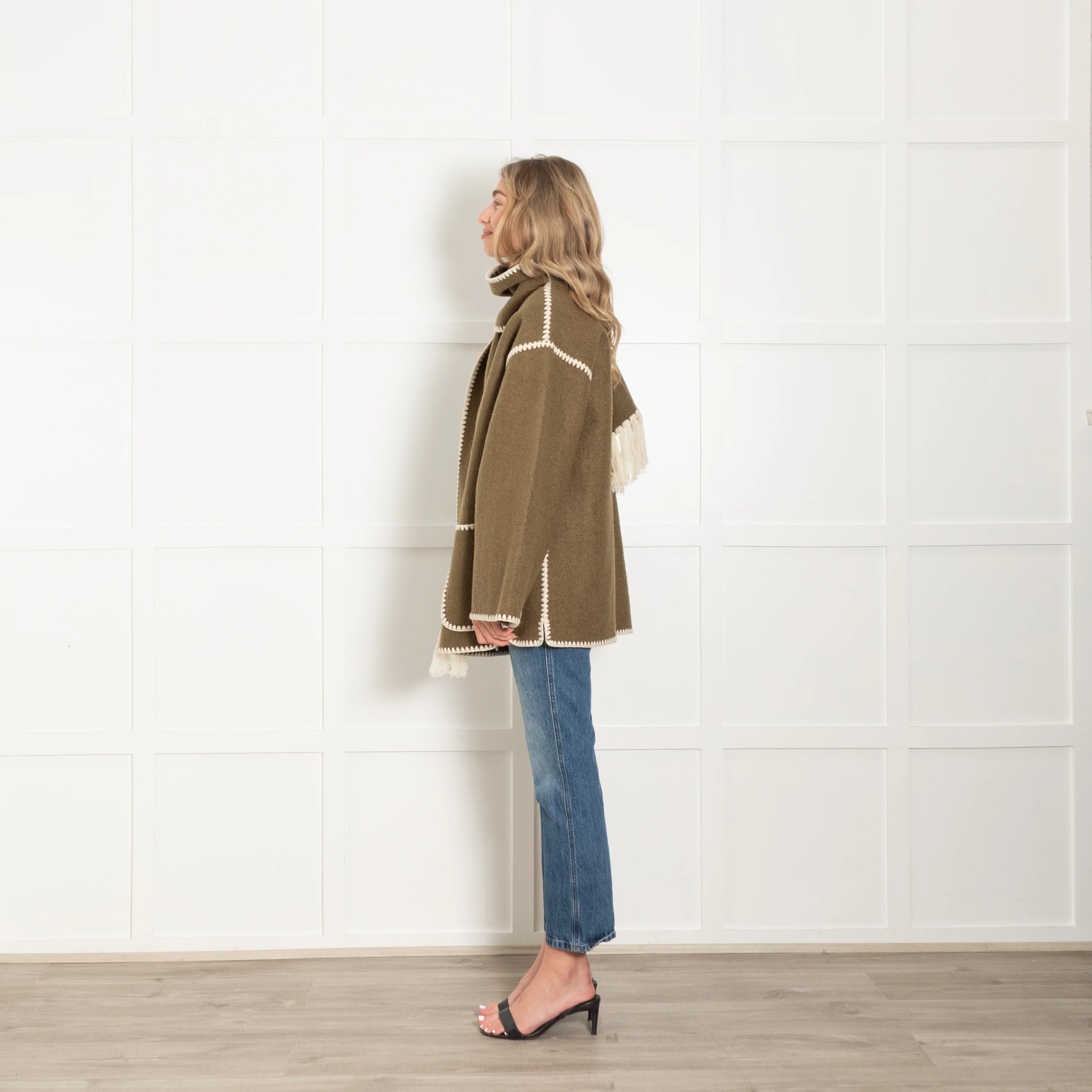 Toteme Green Scarf Neck Fringed Wool-Blend Jacket - Image 4