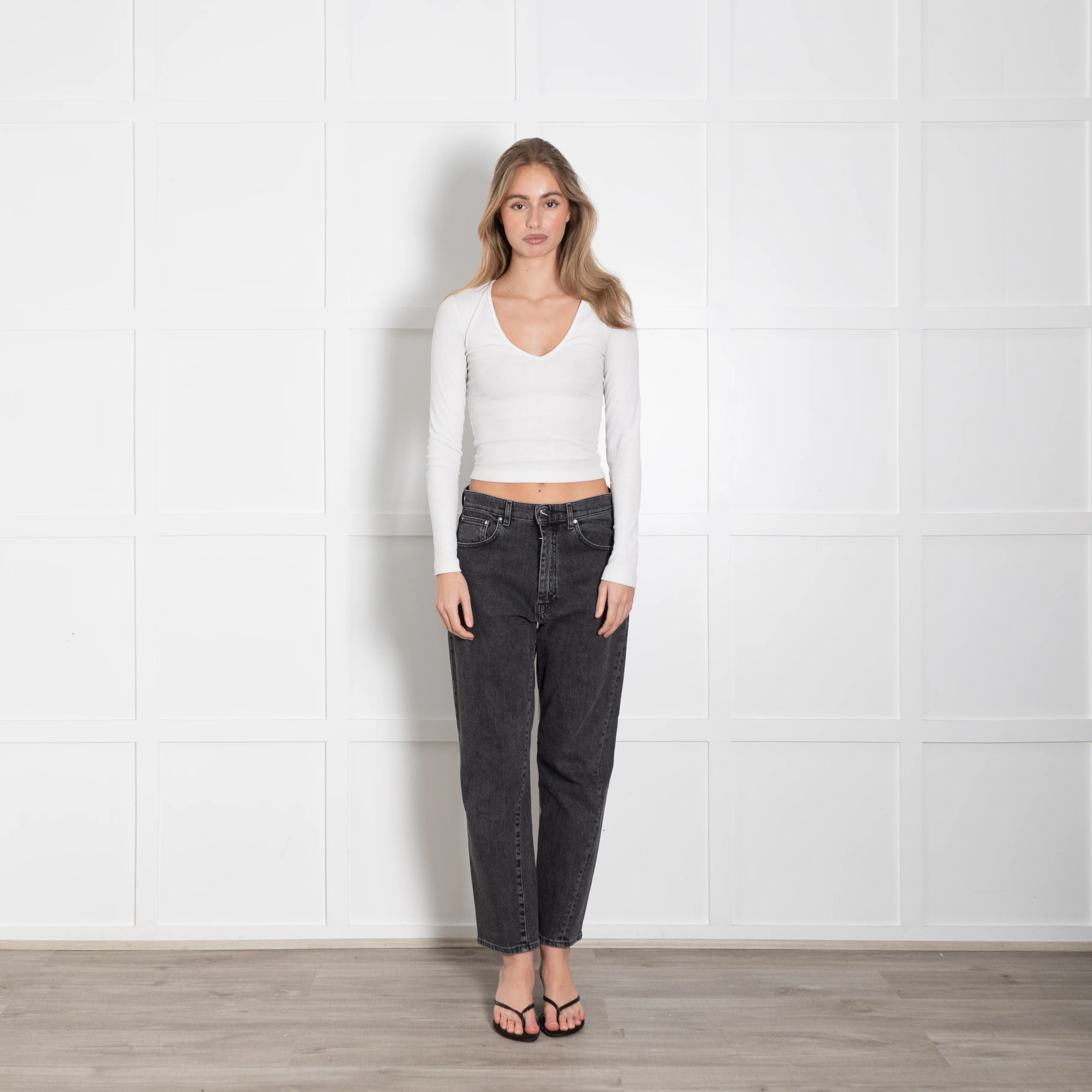 Toteme Grey Denim Twisted Seam Straight Leg Jeans