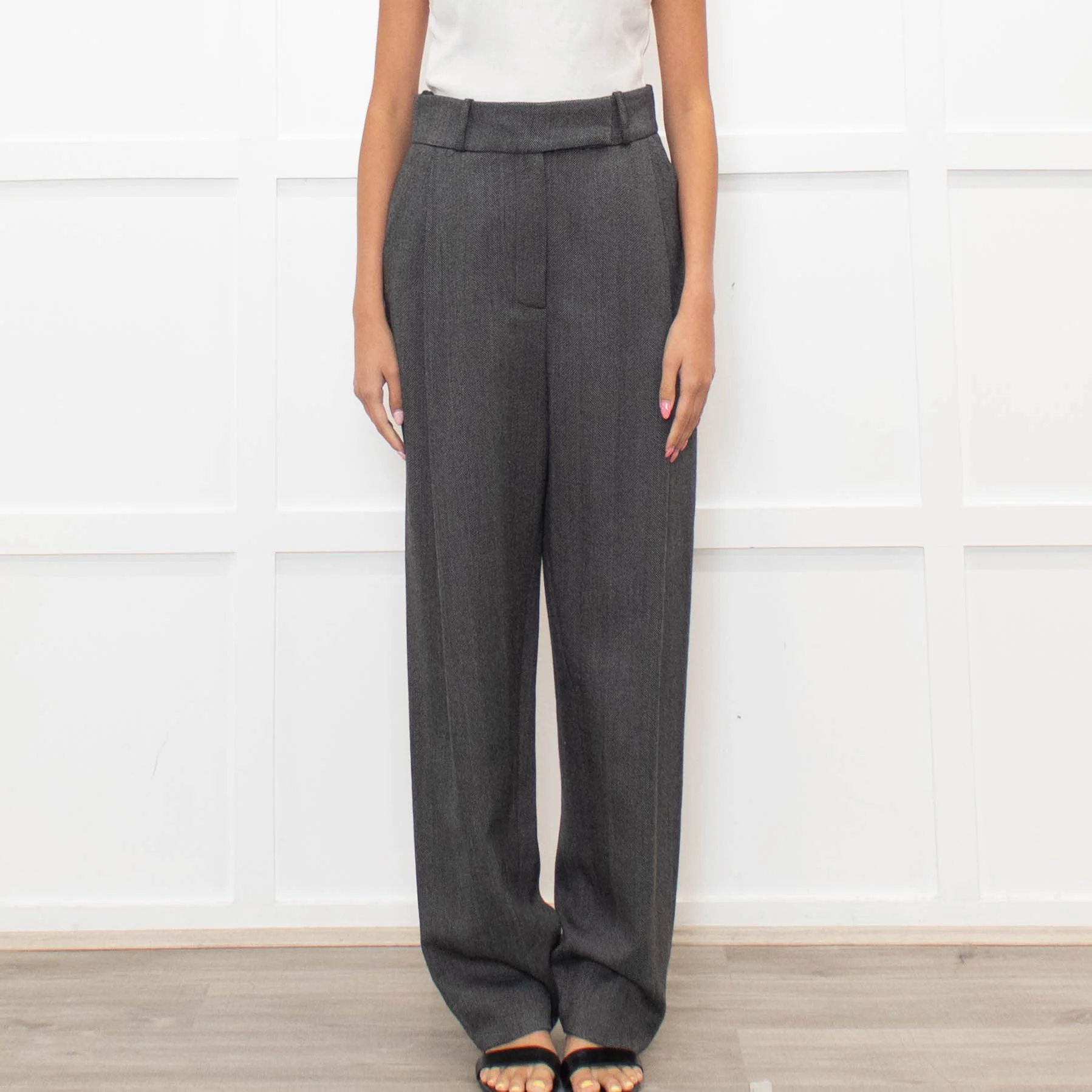 Toteme Grey Herringbone Deep Pleat Trousers - Image 2