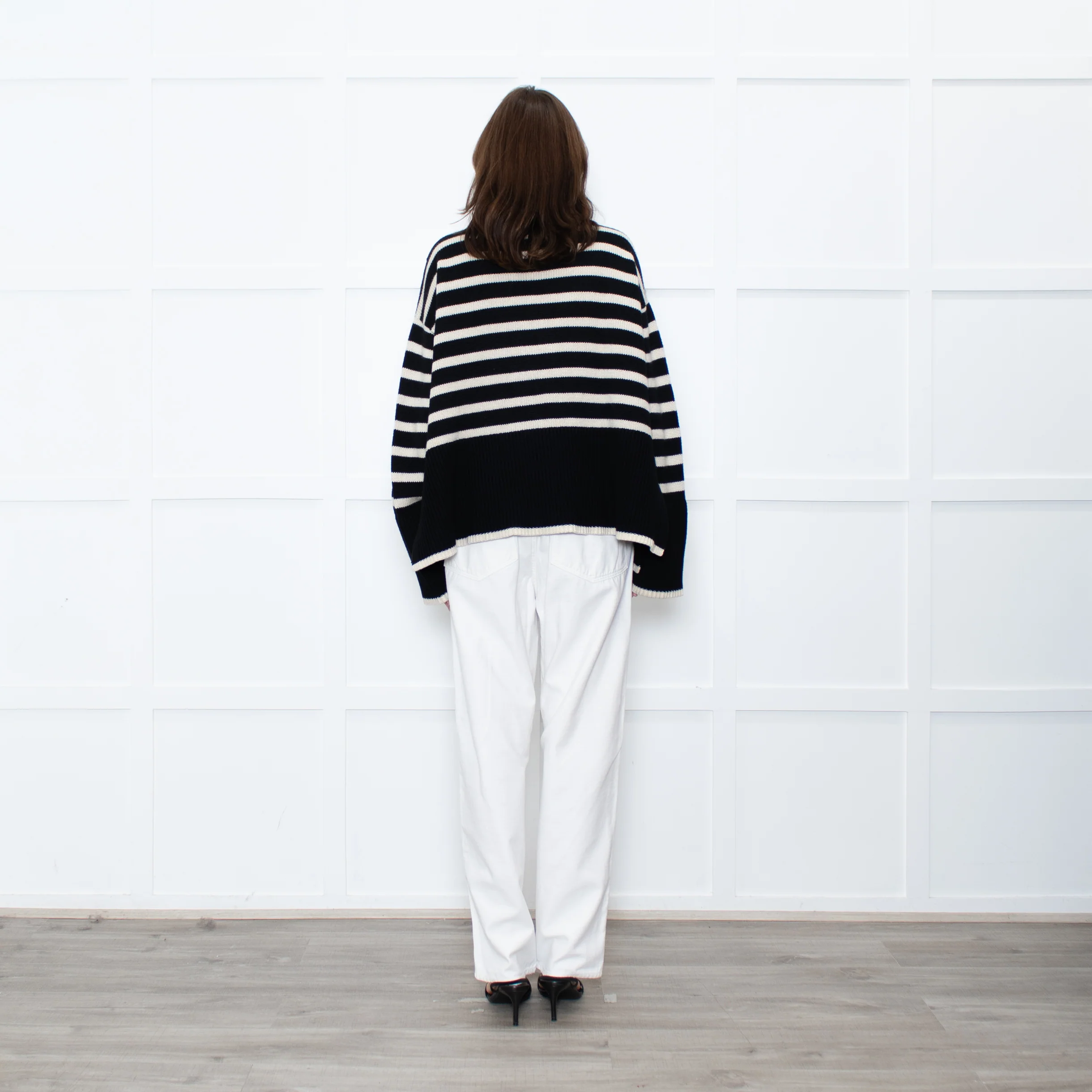 Toteme Black Cream Striped Oversized Rollneck Jumper - Image 5