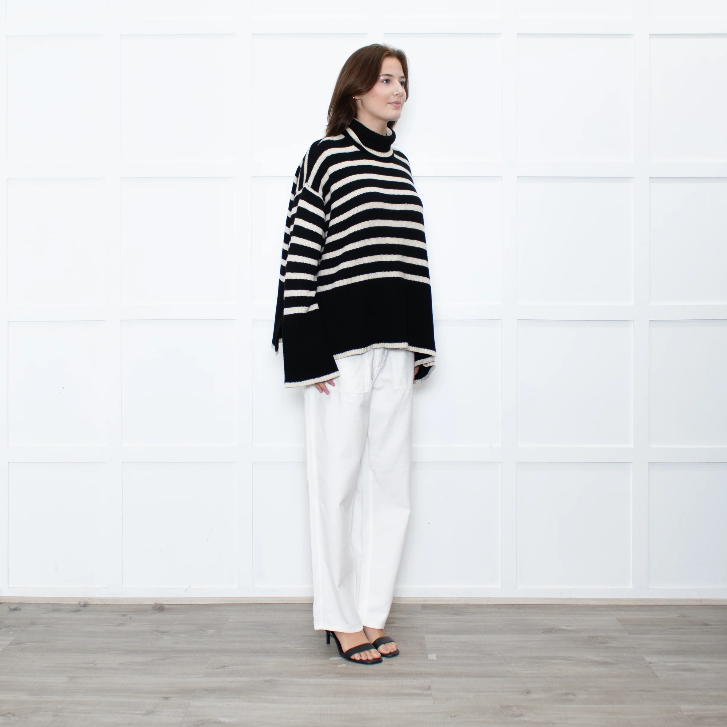 Toteme Black Cream Striped Oversized Rollneck Jumper - Image 7