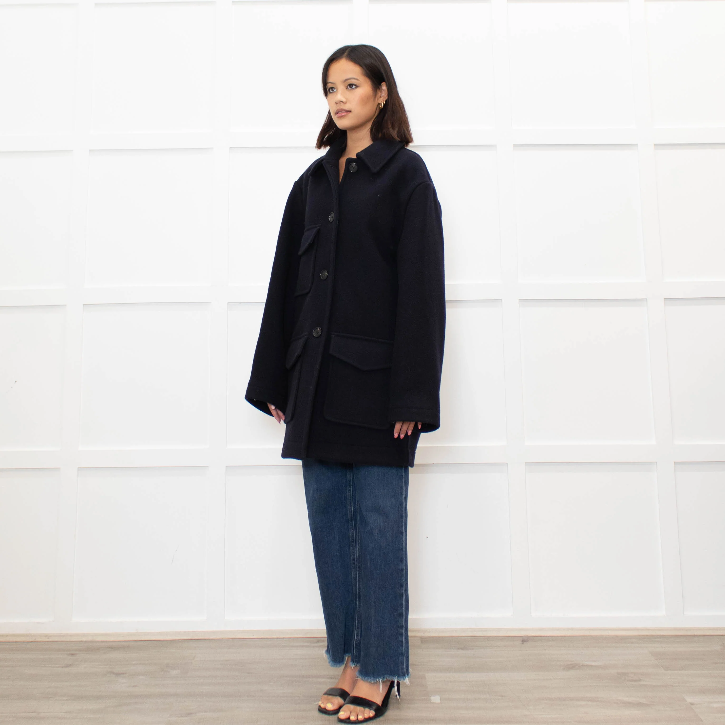 Toteme Navy Felted Wool Patch Pocket Shacket - Image 7
