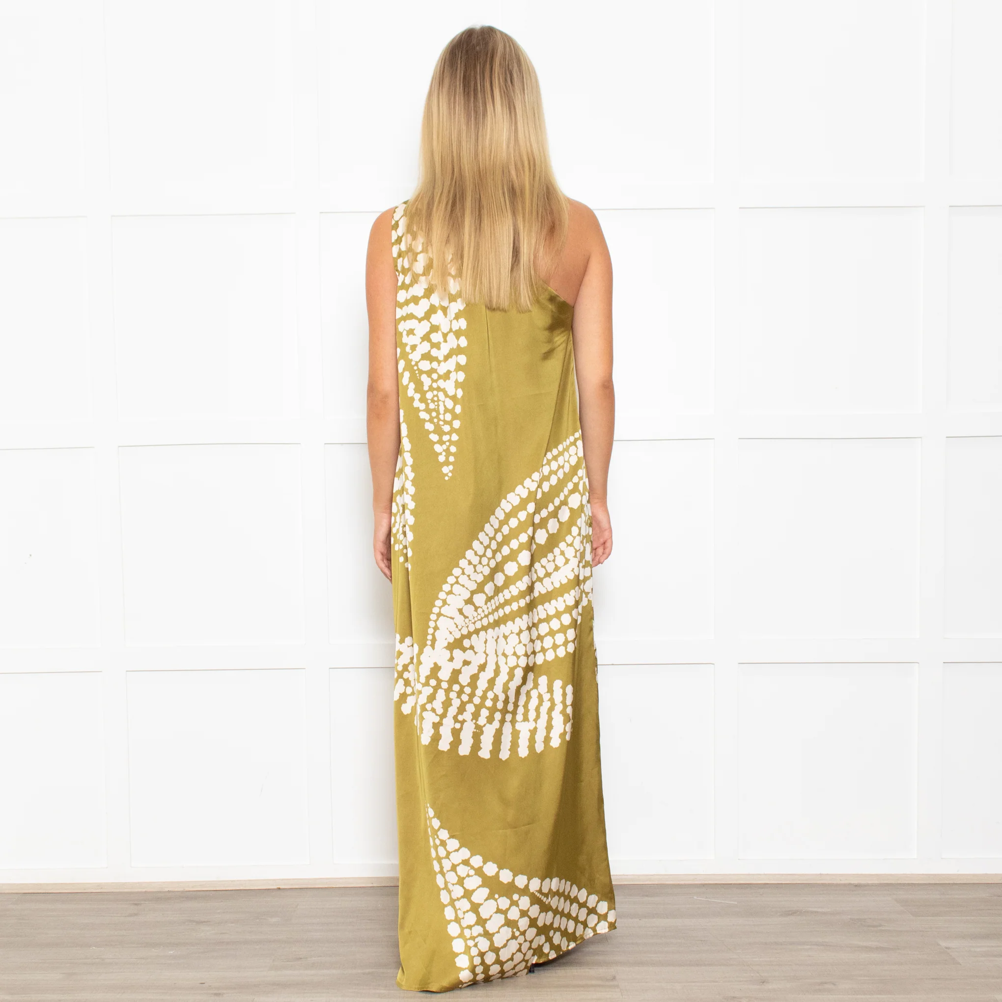 Traffic People One Shoulder Green Polka Dot Dress - Image 5