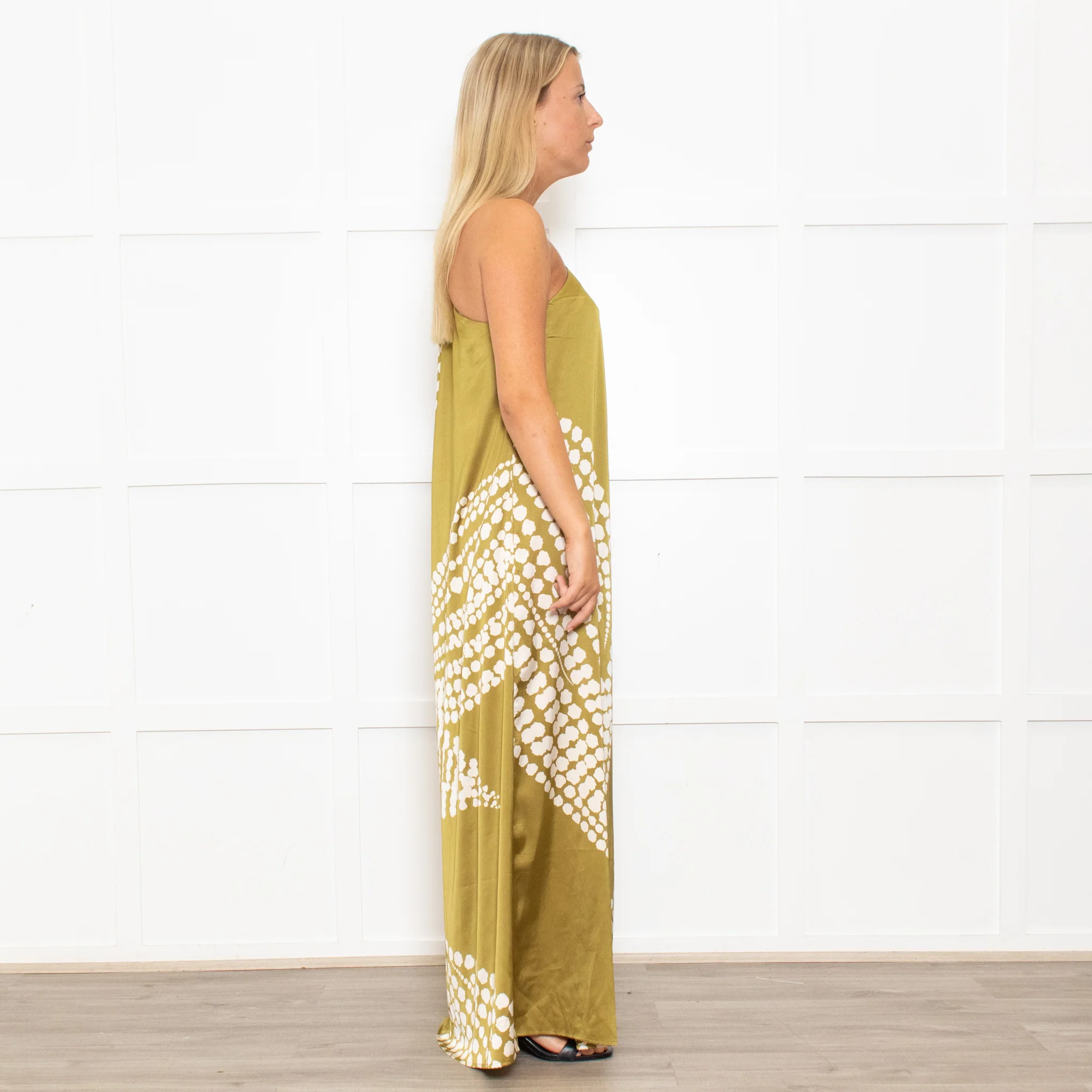 Traffic People One Shoulder Green Polka Dot Dress - Image 6