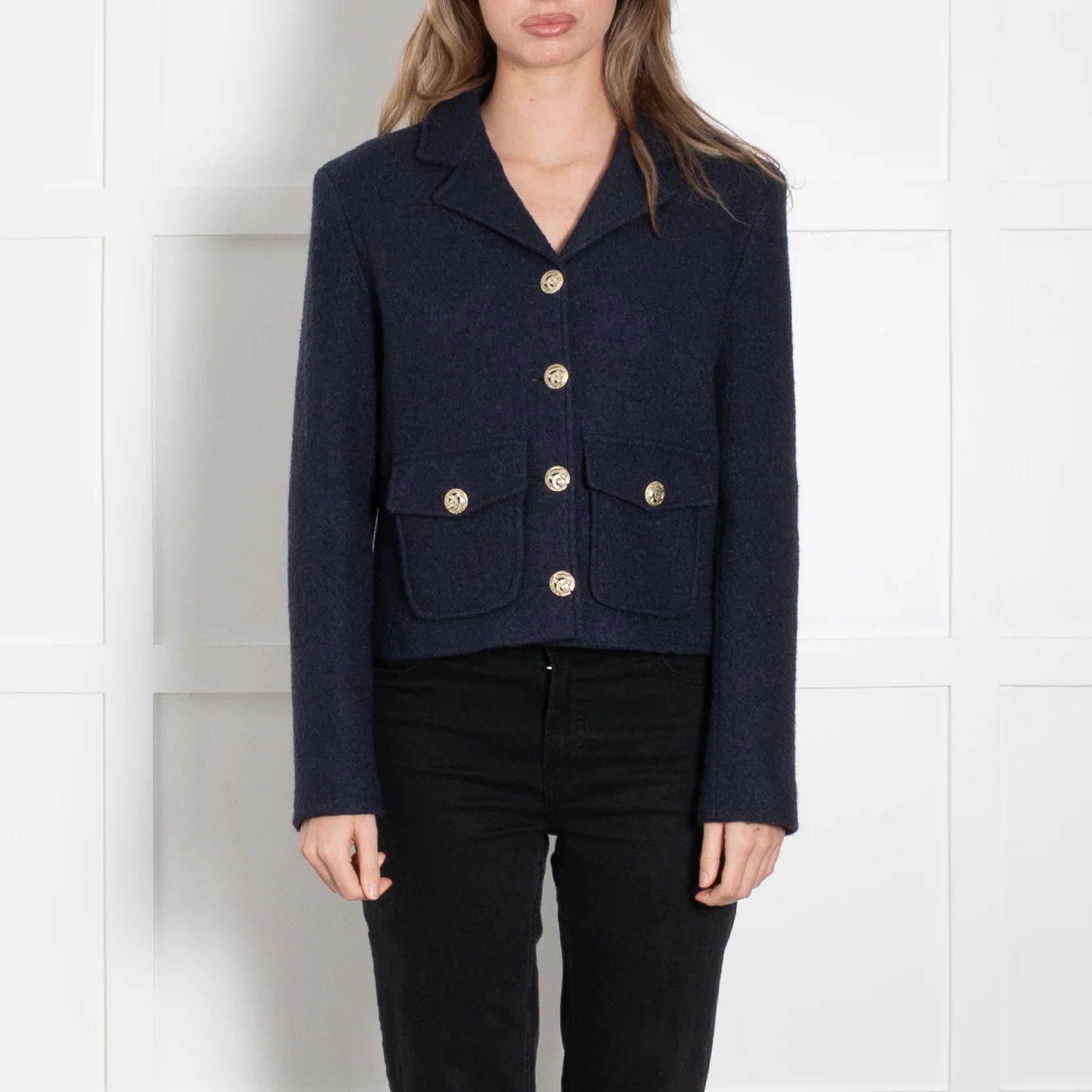 Trilogy Blue Boucle Wool Mix Cropped Jacket - Image 2