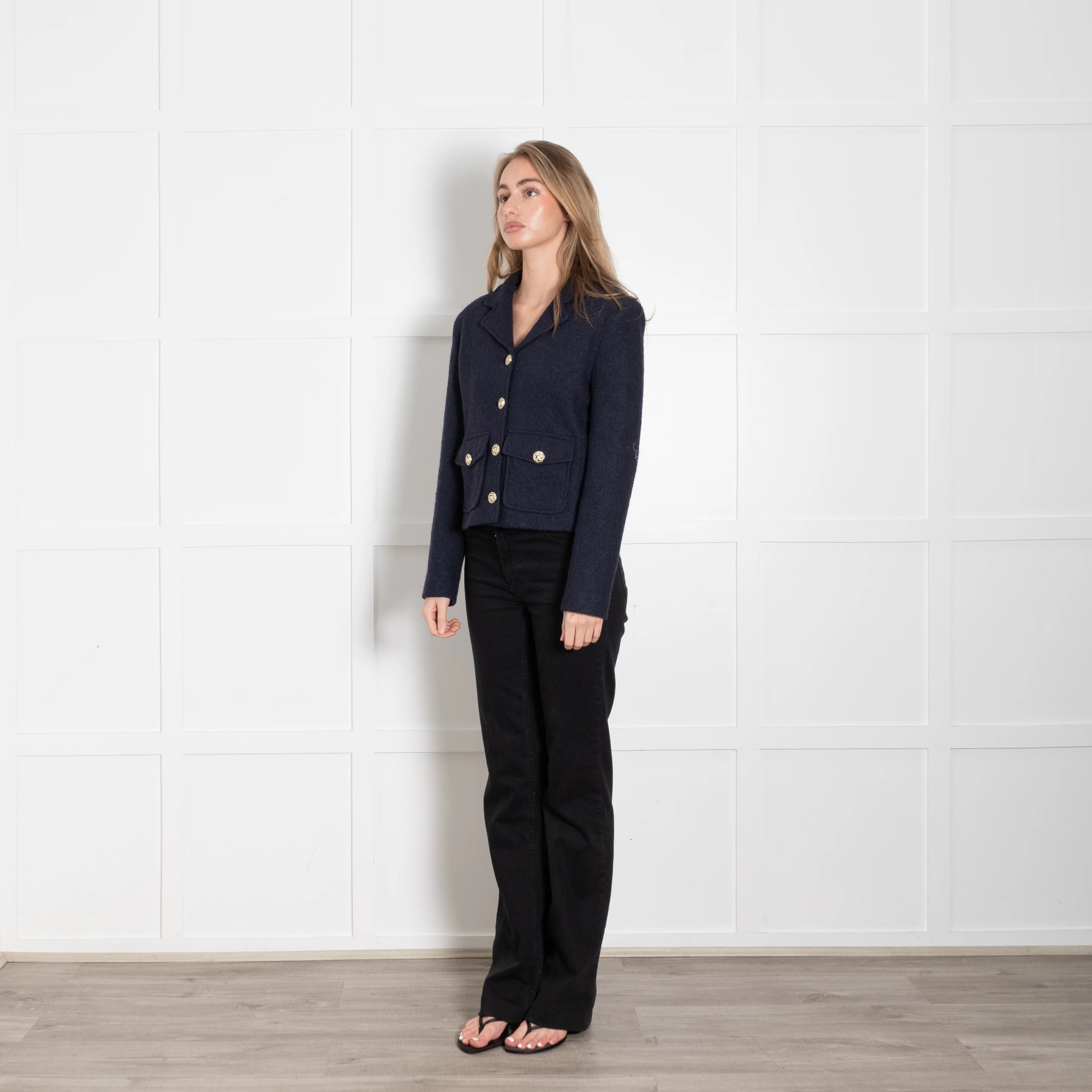 Trilogy Blue Boucle Wool Mix Cropped Jacket - Image 3